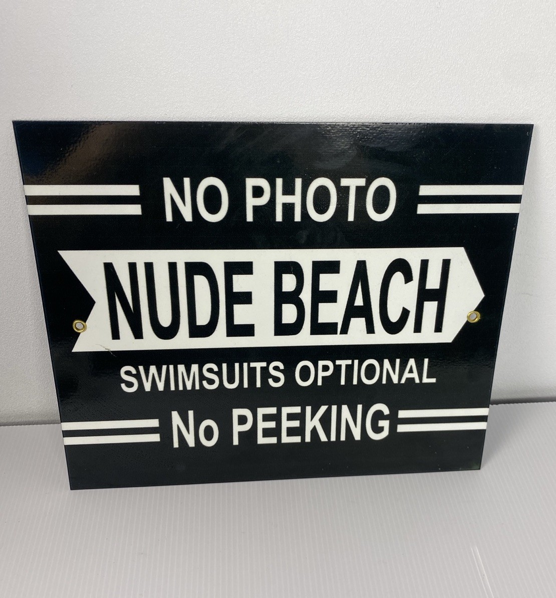 Nude Beach Swimsuits Optional No Photo or Peeking Metal Tin Sign 10″ x 12″