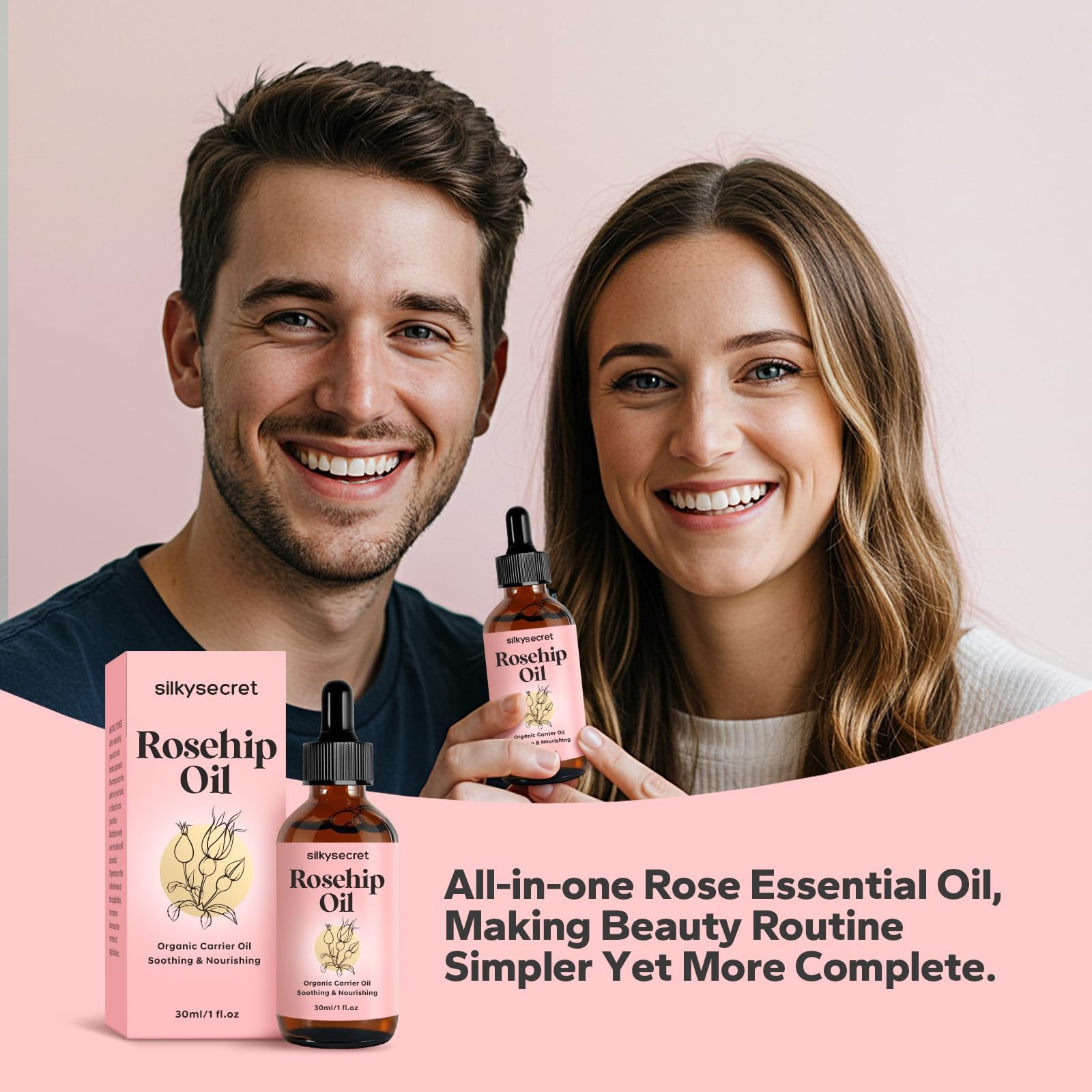 SilkySecret Organic Rosehip Oil (1 fl oz), Cold Pressed 1 Fl Oz (Pack of 1)