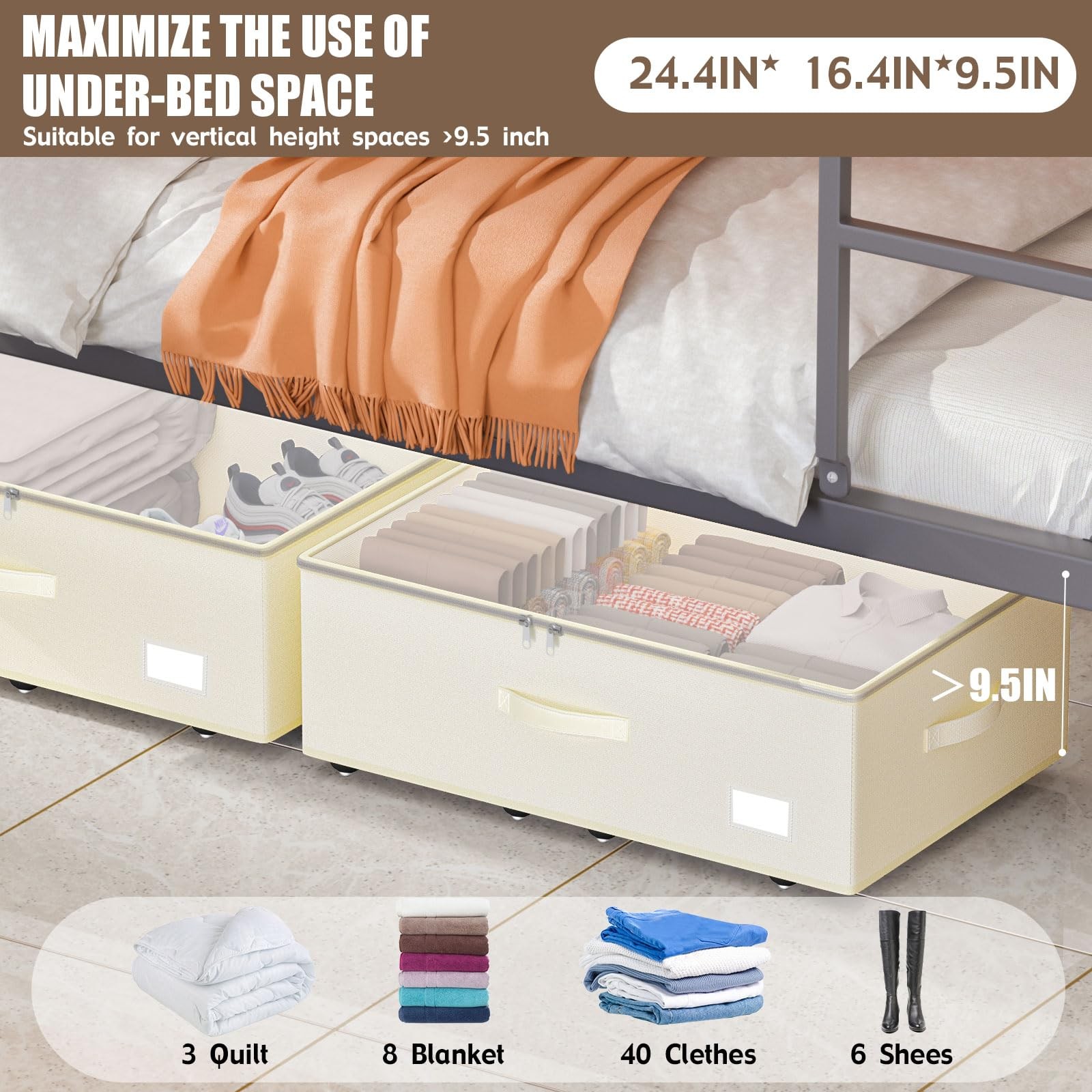 EE-RoomWorld Under Bed Storage with Wheels, No Assemble Required 10 inches heigh