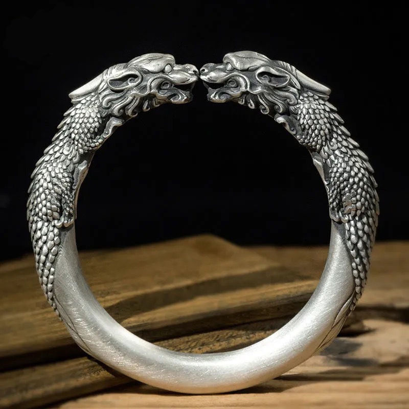 Tibetan Style Pixiu Cuff Bracelet for Men Open Heavyweight Vintage Wealth Bangle