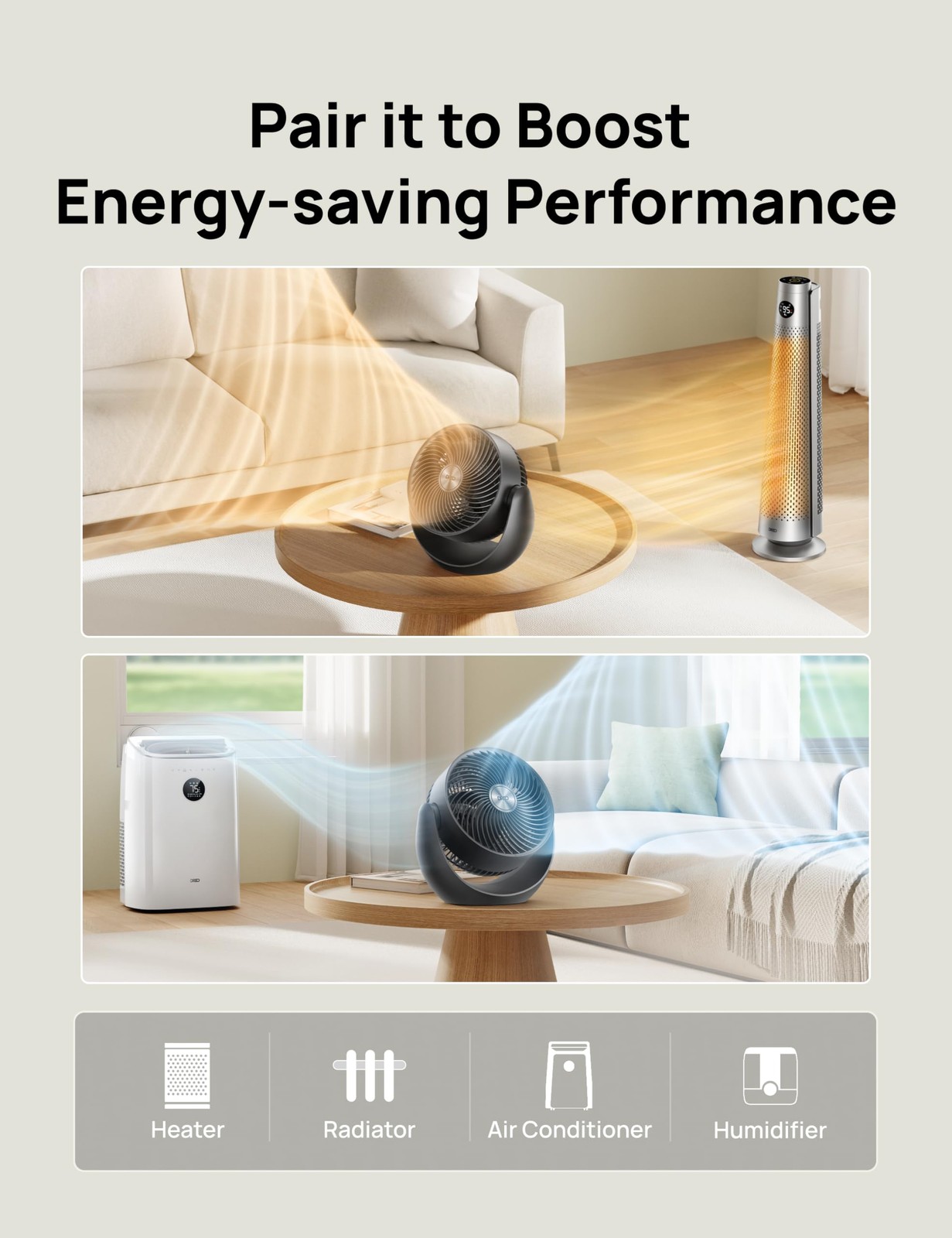 DREO Fan for Bedroom, Table Air Circulator Whole Room, 11 Small, Black