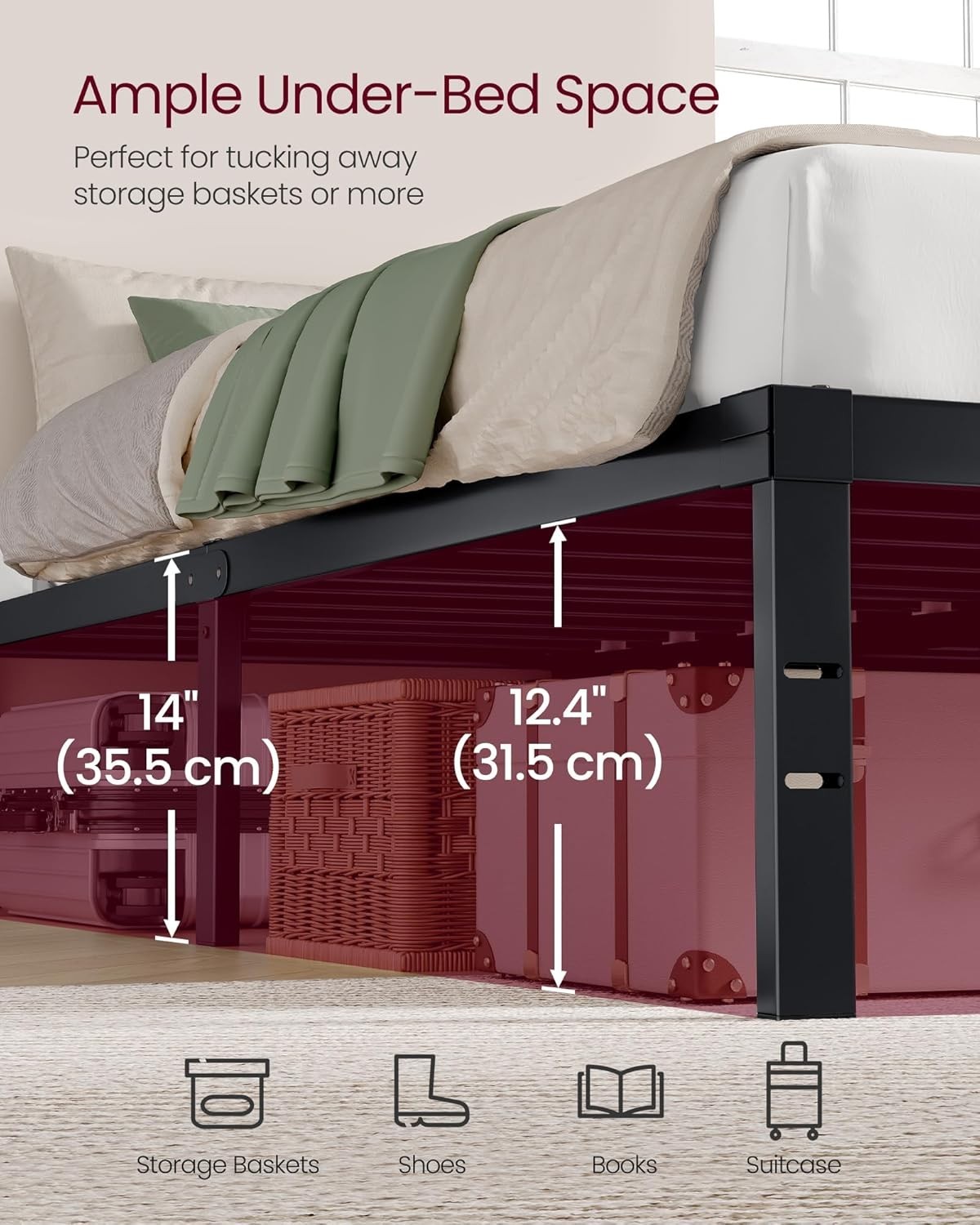 VASAGLE Full Metal Bed Frame 14 Inches Tall, 1100 lb Weight Full, Matte Black