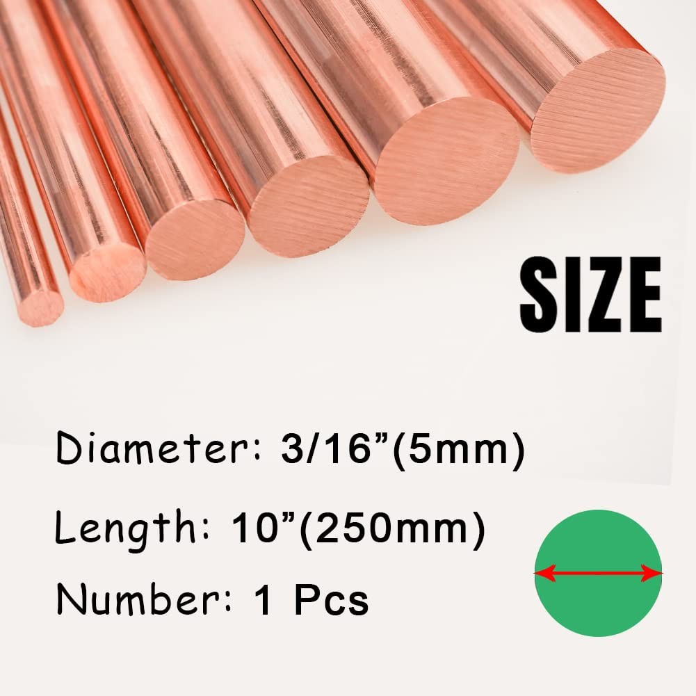 1Pcs Pure Copper Round Rod 3/16″(5mm) Dia 9.84″ Length Bare Copper Cu Metal R…