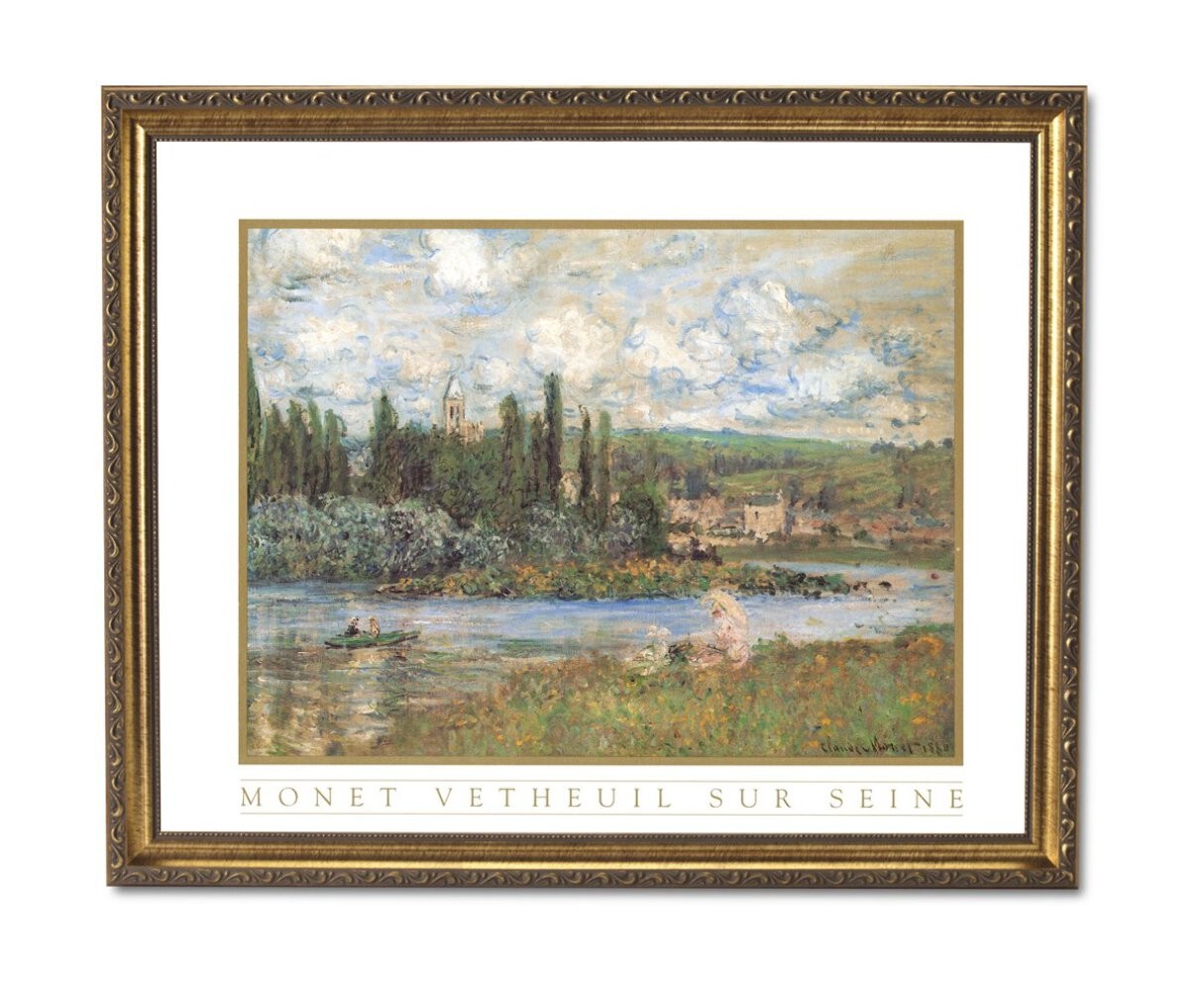 Claude Monet French Lake Tree Flowers Landscape Wall Picture Gold Framed Art Pri