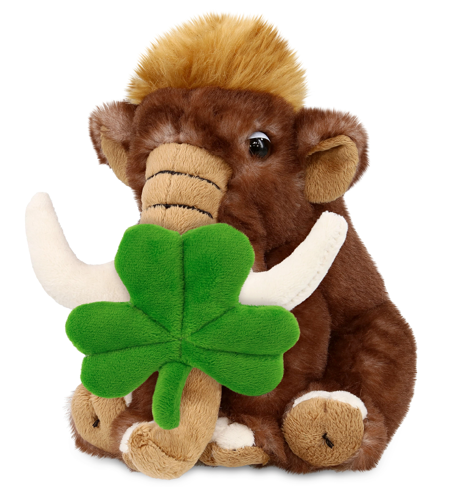 DolliBu Soft Wild Mammoth Stuffed Animal with Green Plush Shamrock – 10 Inches