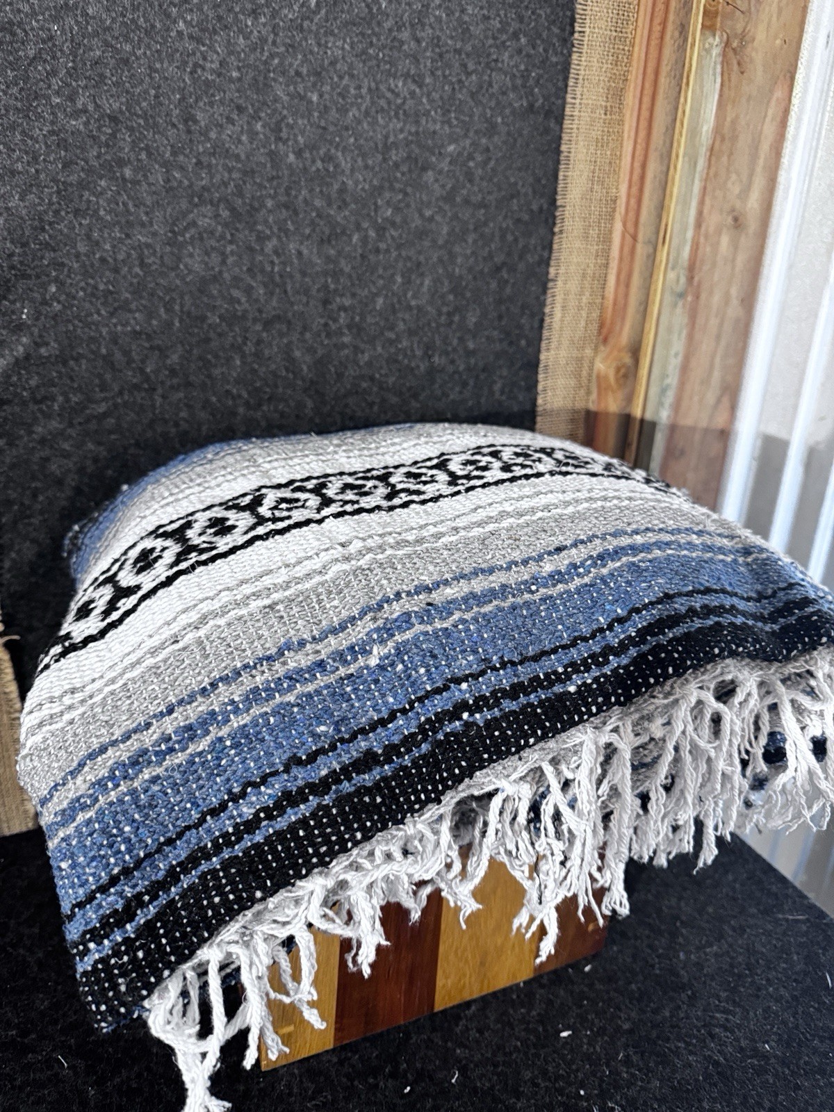 Genuine Mexican Blanket Hand Woven Bought In Mexico, Heavy Throw Yoga Mat, New