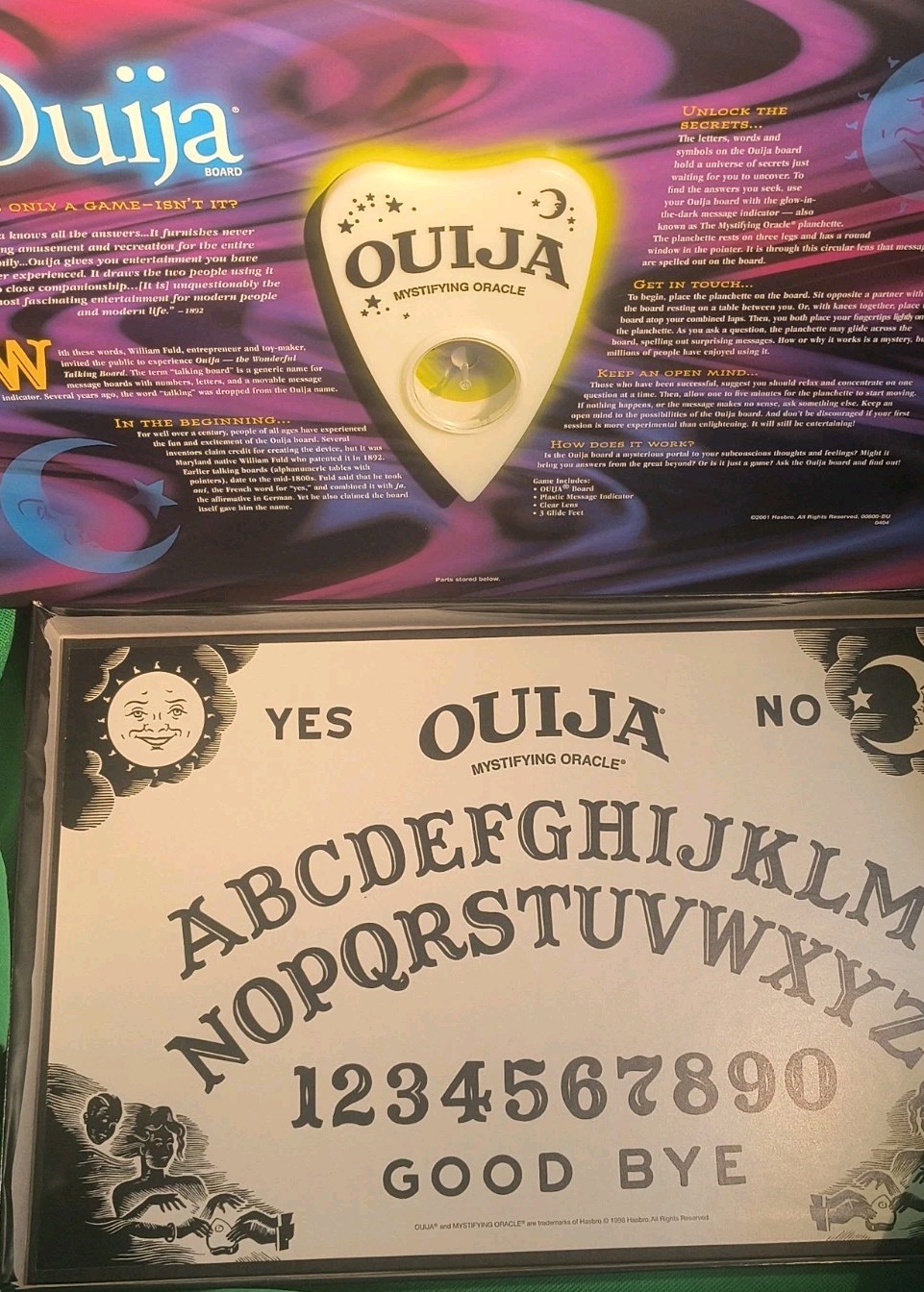 Ouija Board Glow in the Dark Vintage Parker Brothers 1998 USA Mystifying Oracle