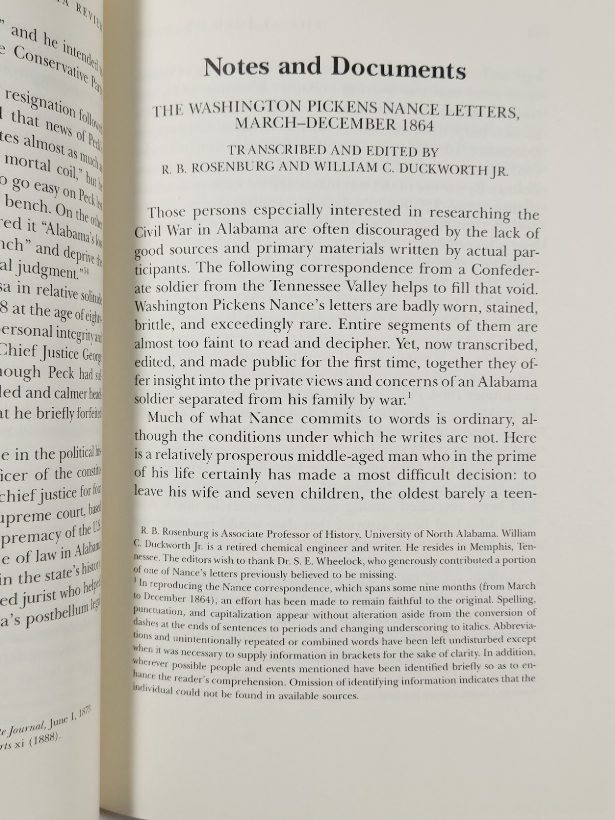 2001 Alabama Review Quarterly Journal V54 #1 E.W. Peck Washington Pickens Nance