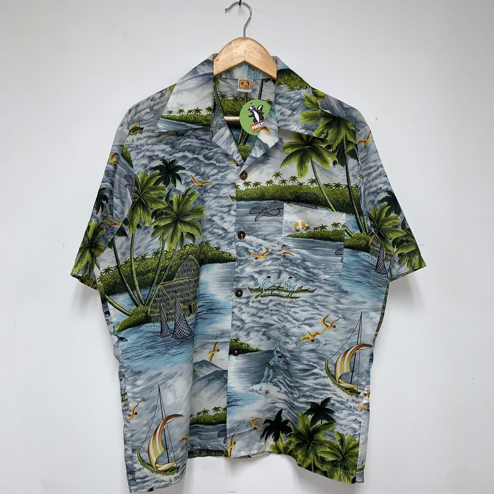 Vintage Hawaiian Hang Ten Landscape 80’s Button Up Shirt: Medium