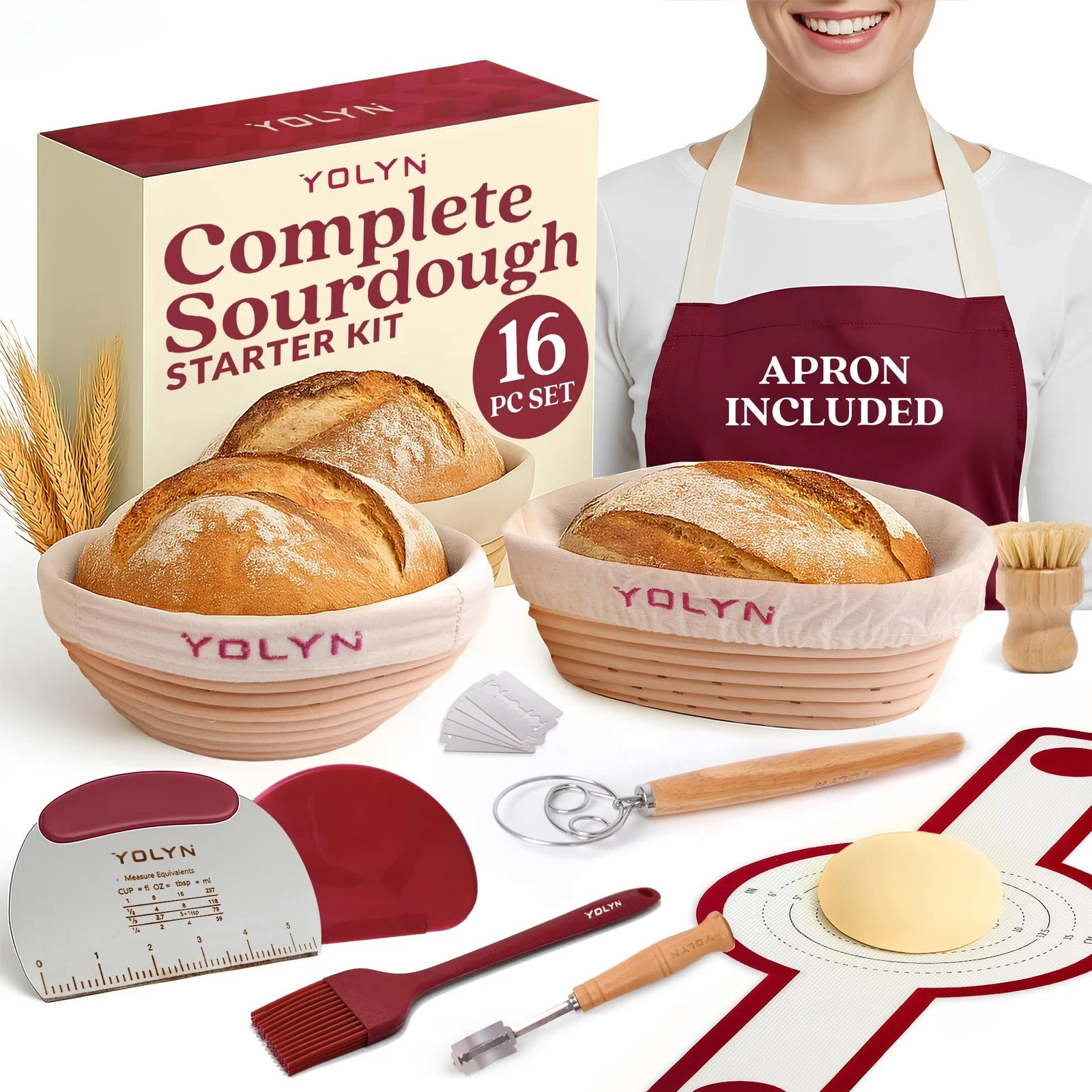 Sourdough Bread Baking Supplies with 2 Banneton Proofing Basket Sizes…