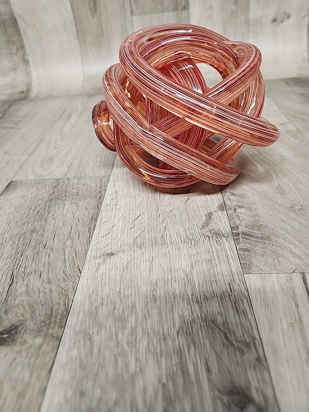 Art Blown Glass Infused Eternity Knot Sculpture Pink Modern Hand Made