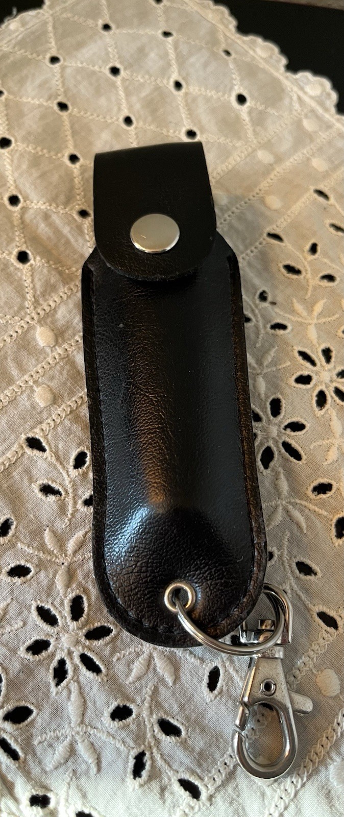 Blk Leather Pepper Spray/Mace Holster Key ring 5.5” Long, 1.75” Wide Snap Close