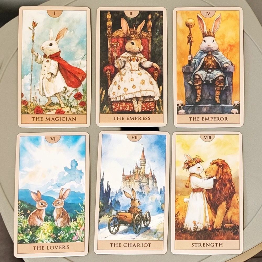 Rabbit Tarot Deck 78 Watercolor Cards – 10.3x6cm (4.06×2.36in) Cute Divination