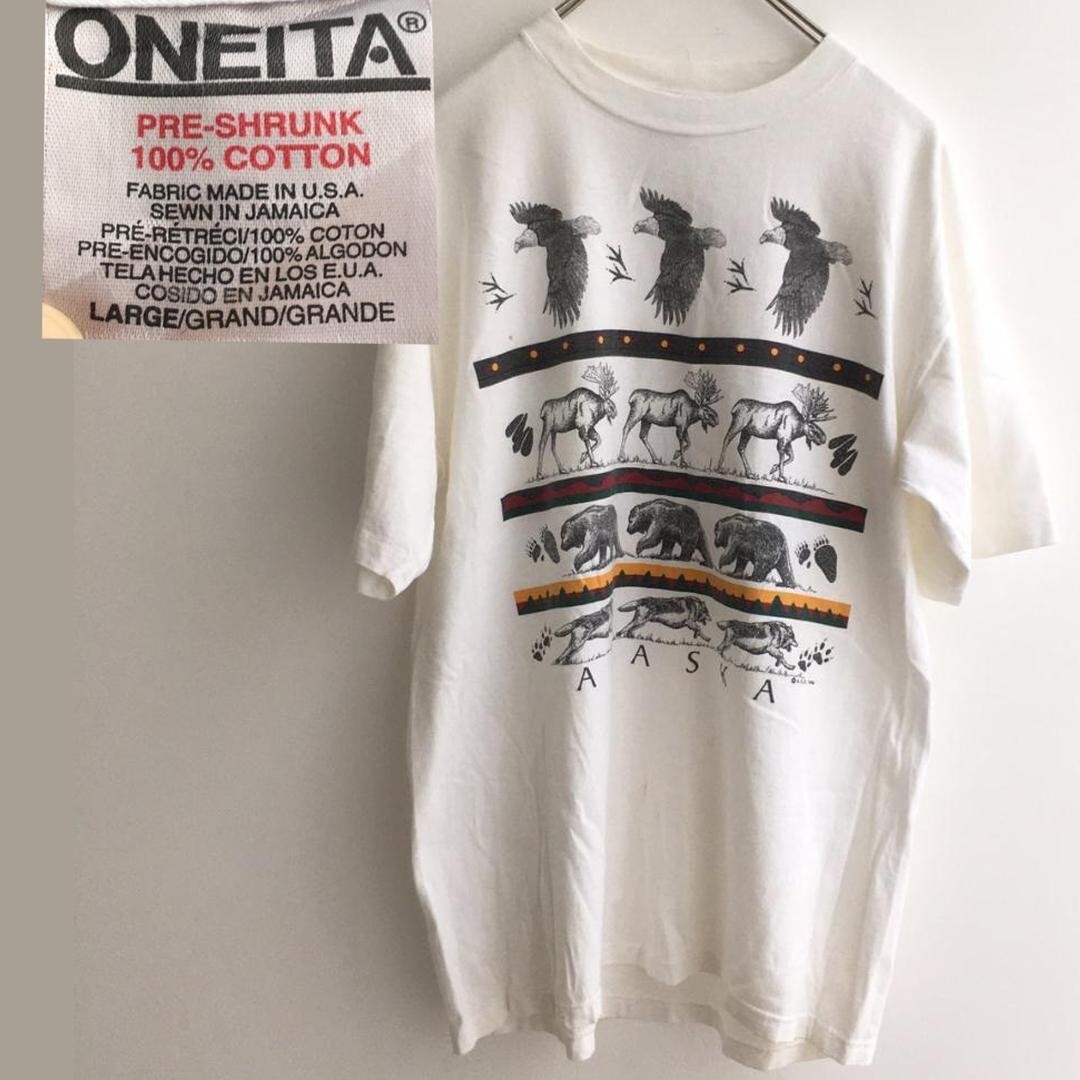 [52] Oneita T-shirt T-shirts Tee Vintage VTG USA 80s 90s Alaska Animal size L