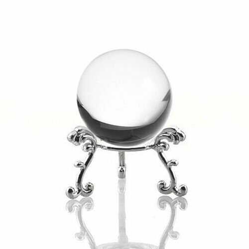 Clear Crystal Ball Sphere 50mm 2″ with Silver Flower Stand in Gift Box