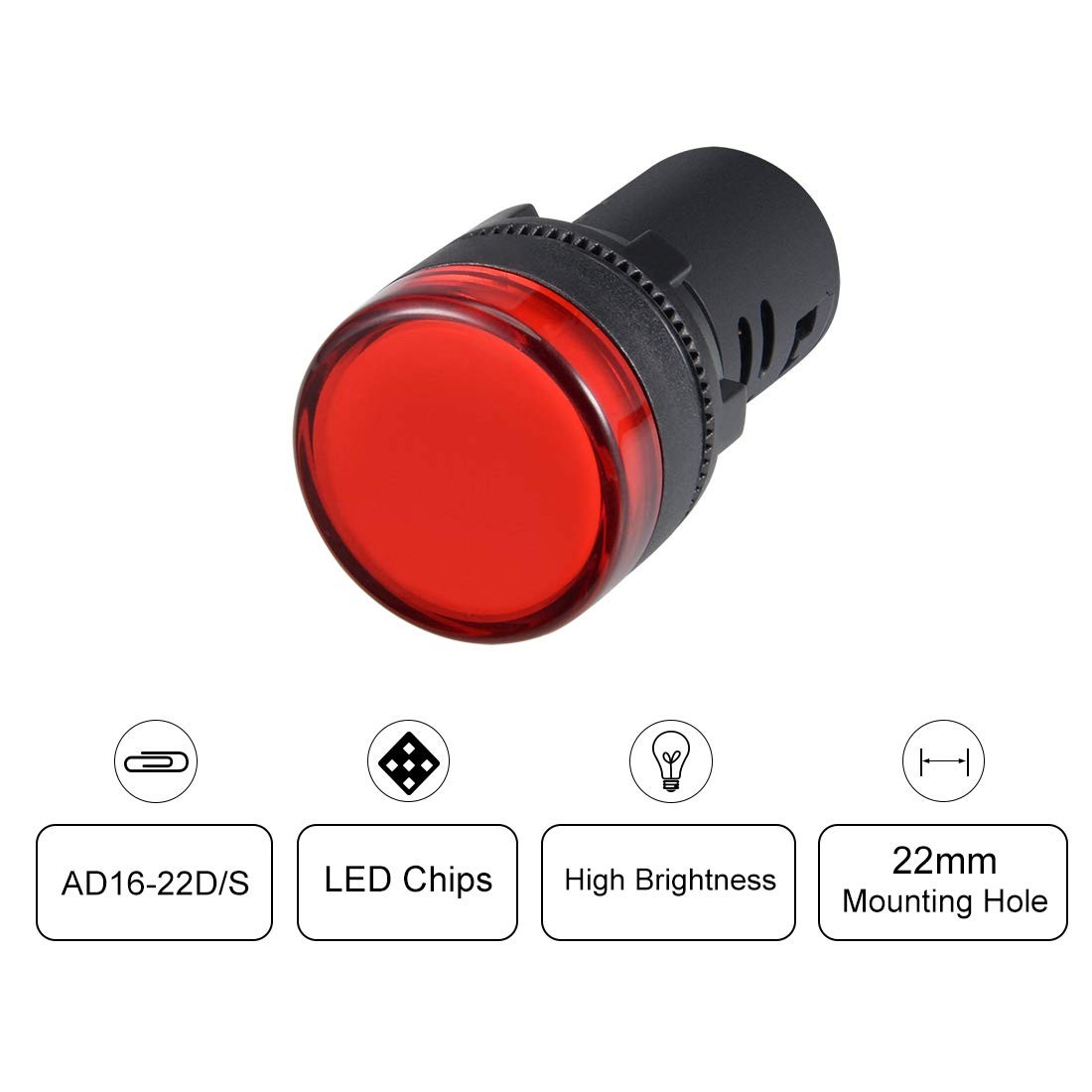 uxcell 2Pcs Red Indicator Light AC/DC 110V, 22mm Panel Mount,