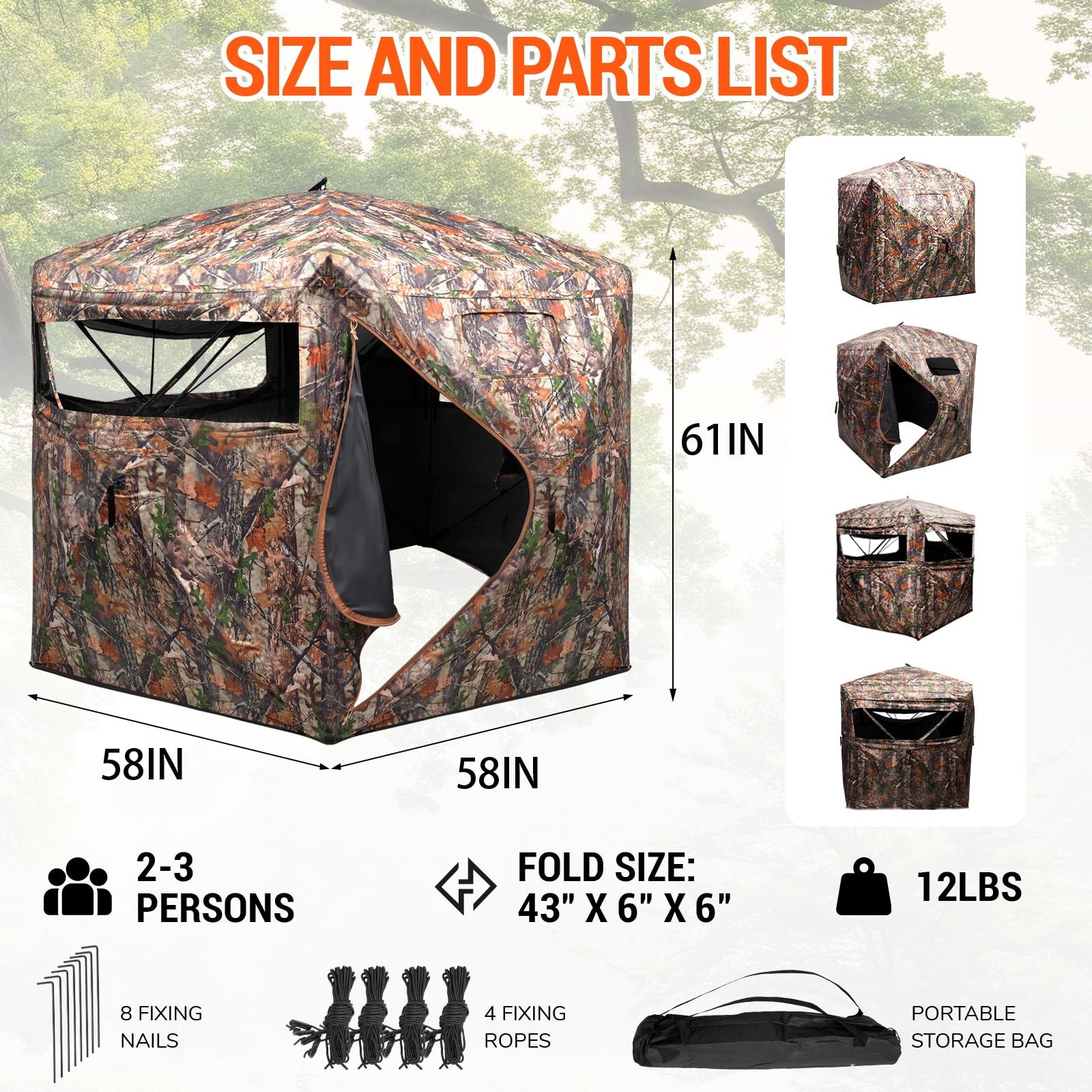 FUNHORUN Hunting Blind Ground 270 Degree Medium, 270 degree see through