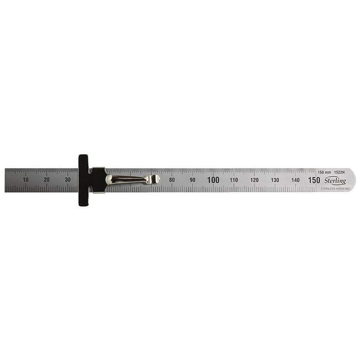 Sterling Matt Stainless Metric Imperial Steel Rule with Pocket Clip, 6-Inch Size
