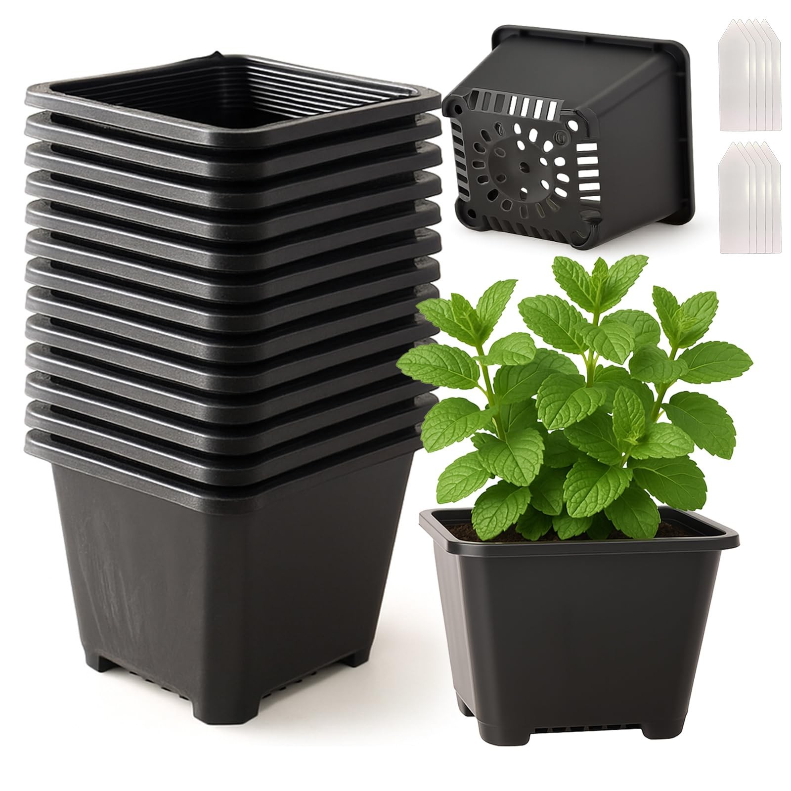 Tulpeed 25 Packs Square Nursery Pots for Plants 3.5 Inch Inch, Black
