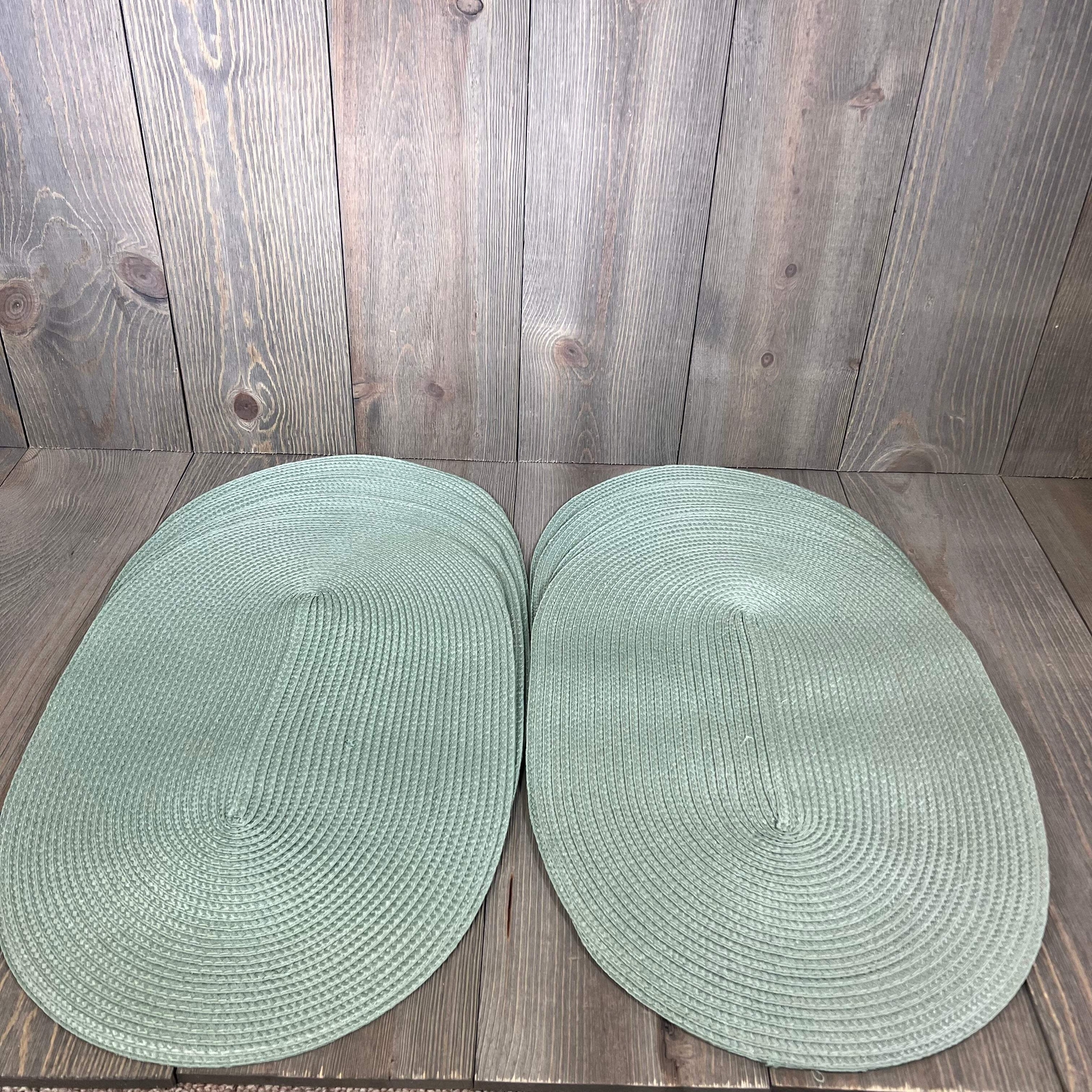 AHHFSMEI Sage Green Placemats Set of 8, Washable Woven Vinyl, 18×12 inches