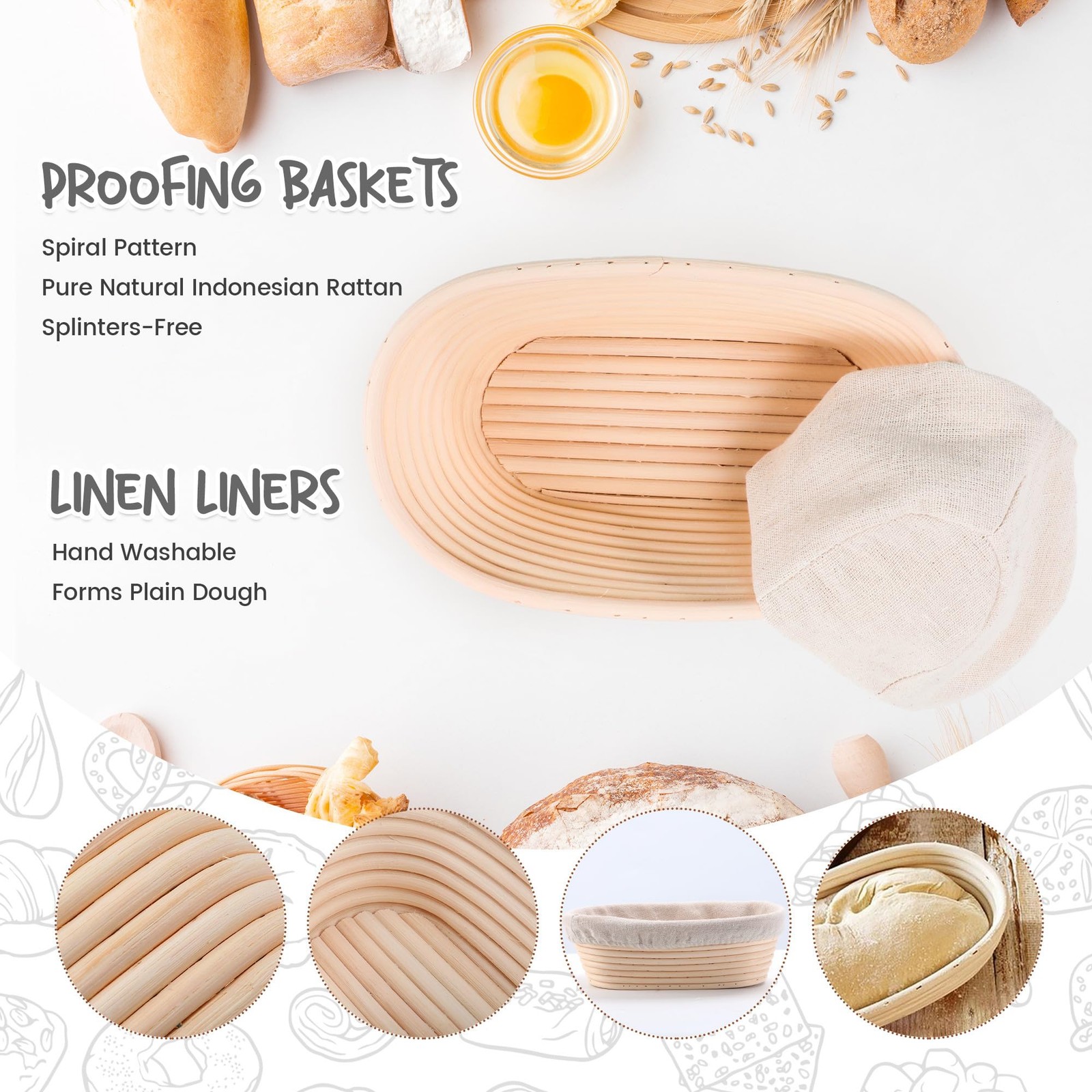 DOYOLLA Bread Proofing Baskets Set of 2 10 inch Oval Shaped 10 inch, Beige