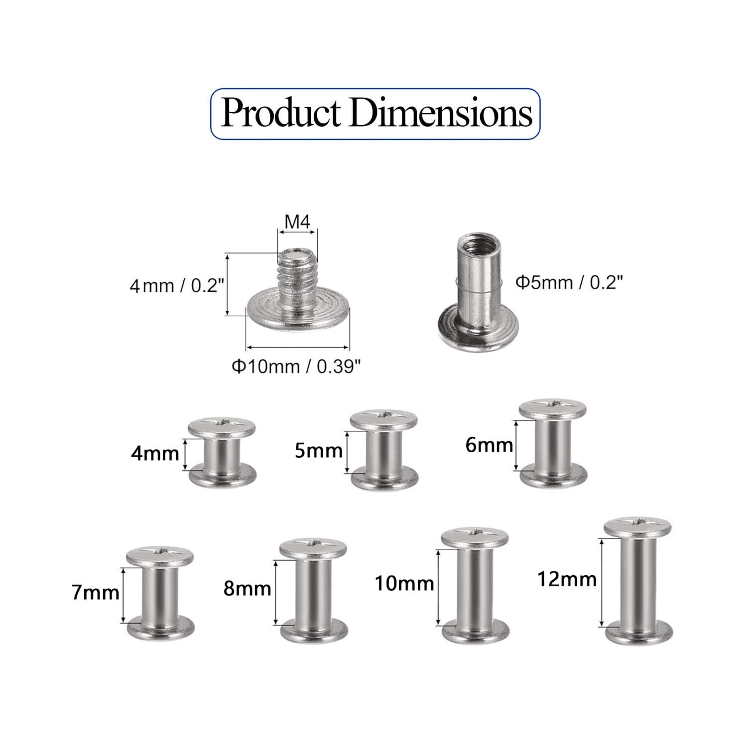 Alloygold 90 Sets Stainless Steel Chicago Screws M5 Assorted Binding Kit