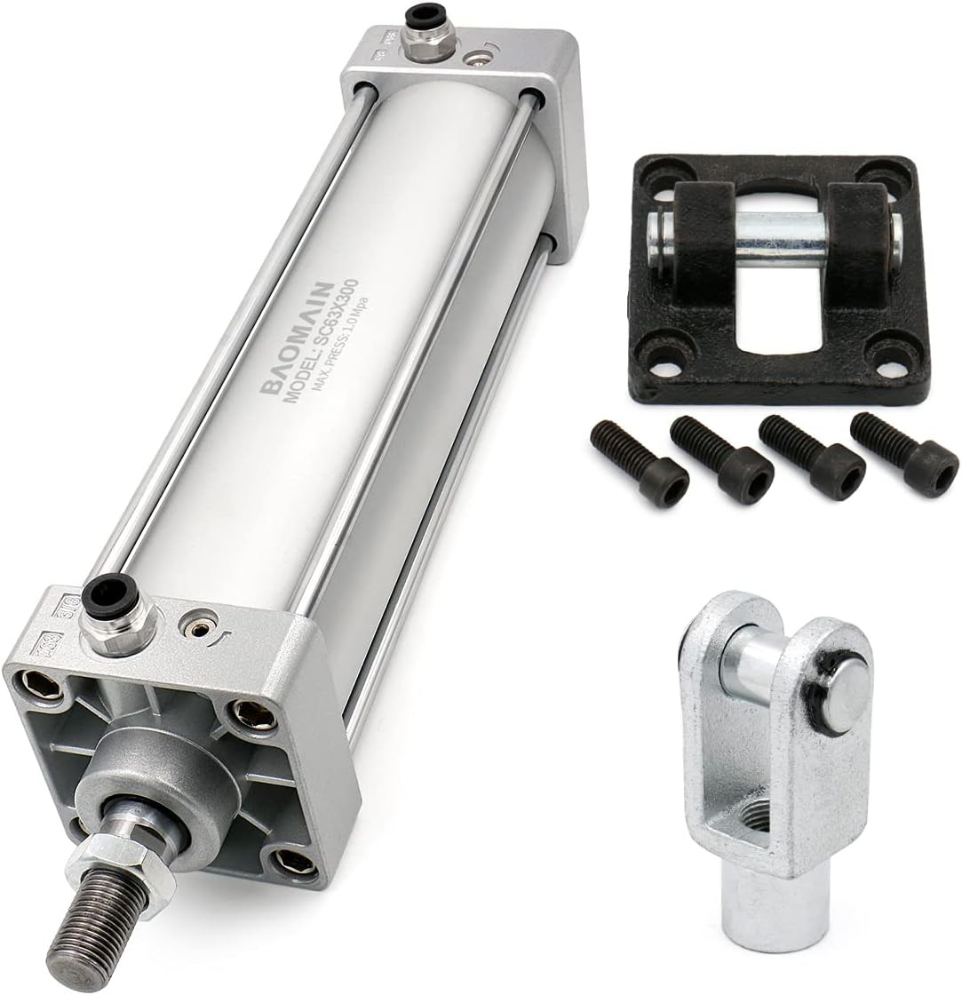 Baomain Pneumatic Air Cylinder SC 63 x 300 PT 3/8, Bore: 2-1/2 Silver