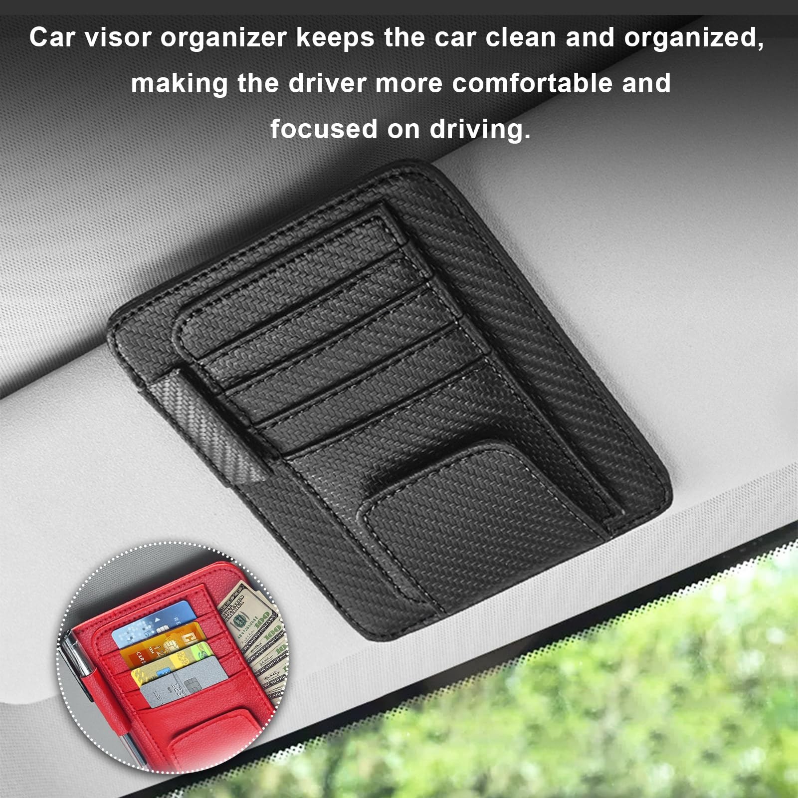 Dickno 2PCS Small Leather Car Sun 6.1×4.92 inches, Carbon Fibre Black,