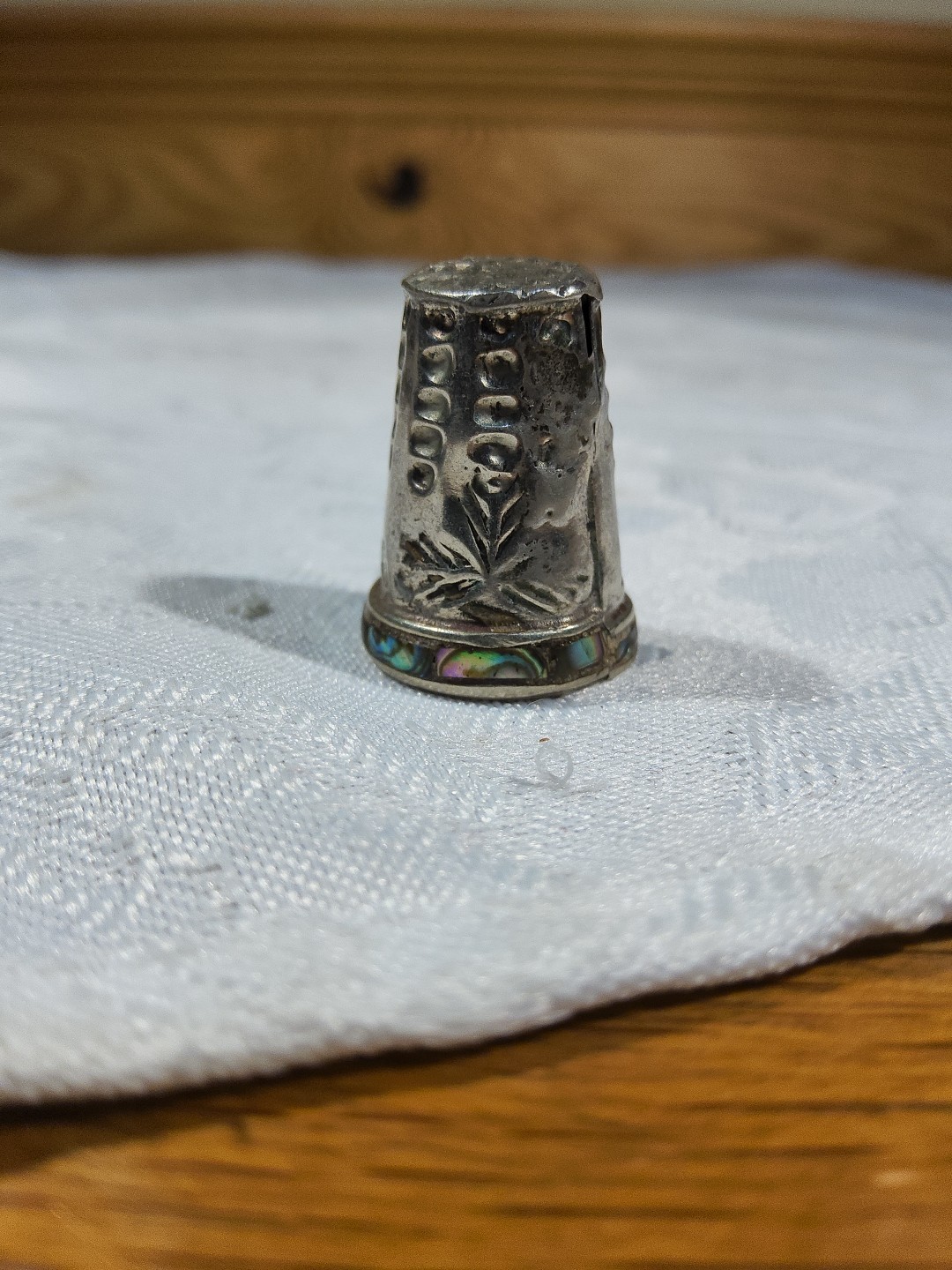 Vintage Taxco Mexico Sterling Silver Thimble Abalone Border Edge