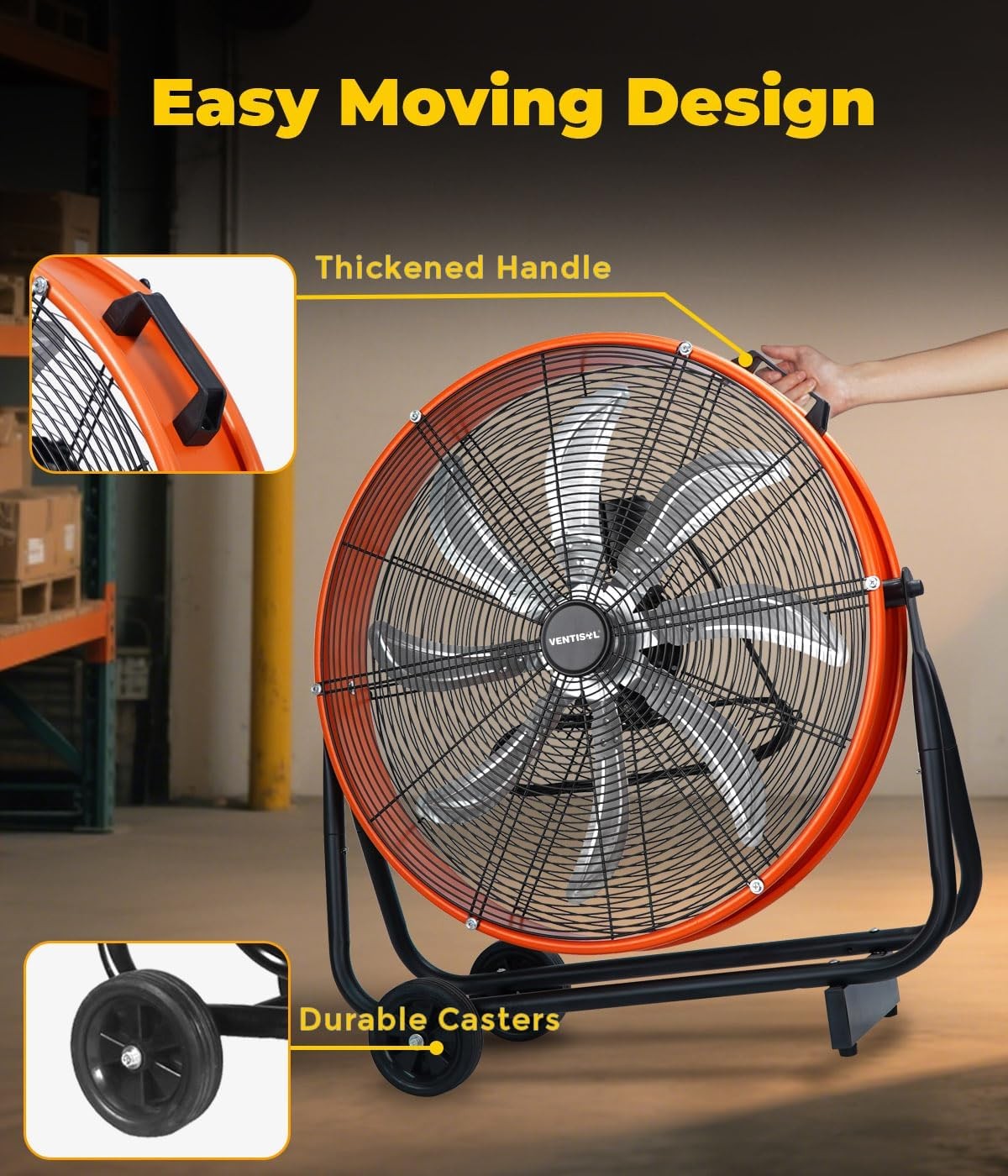 VENTISOL 24 Inch High Velocity Drum Fan, 9500 CFM Industrial Fans Heavy Duty,