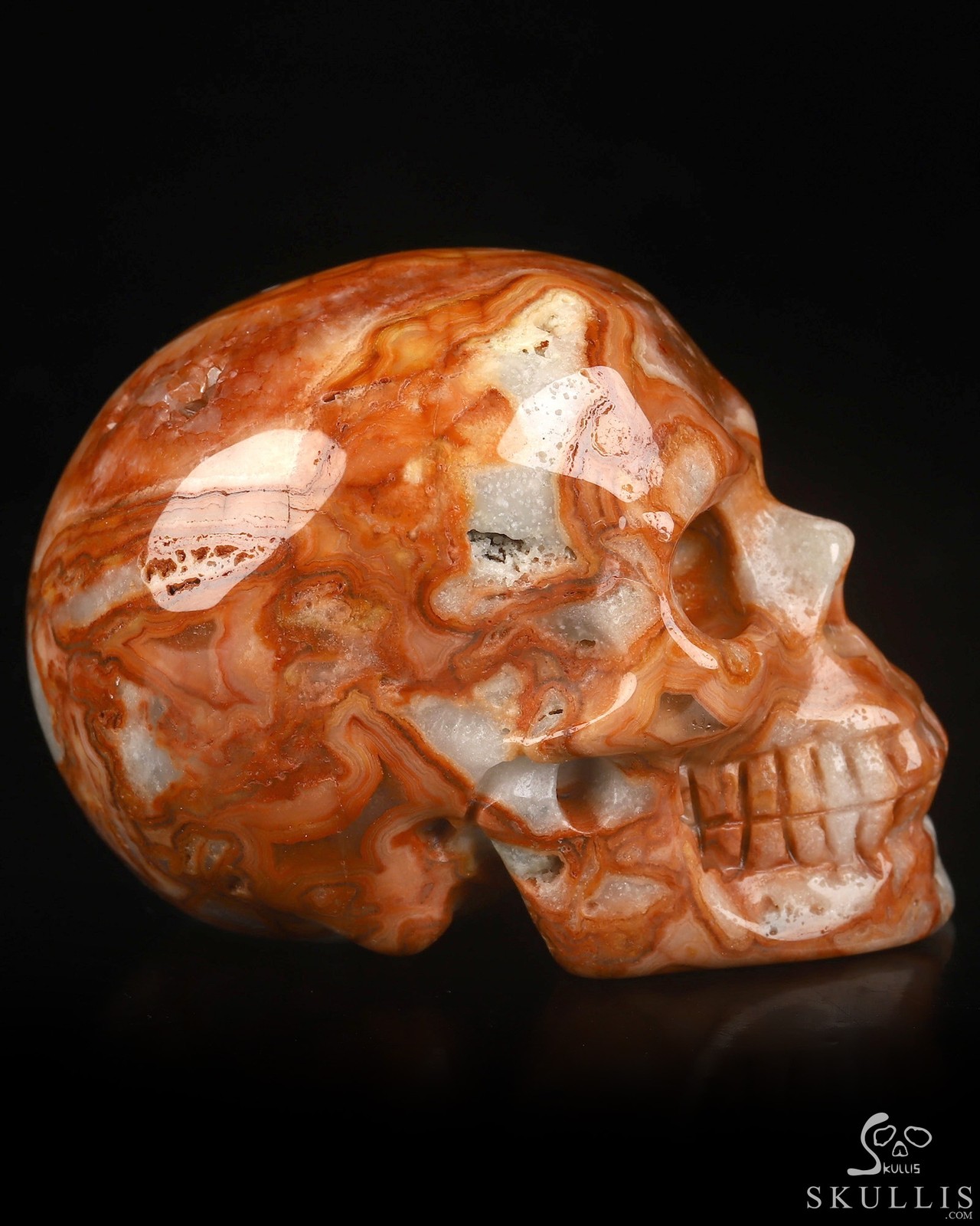 2.0″ Crazy Lace Agate Hand Carved Crystal Skull, Realistic, Crystal Healing