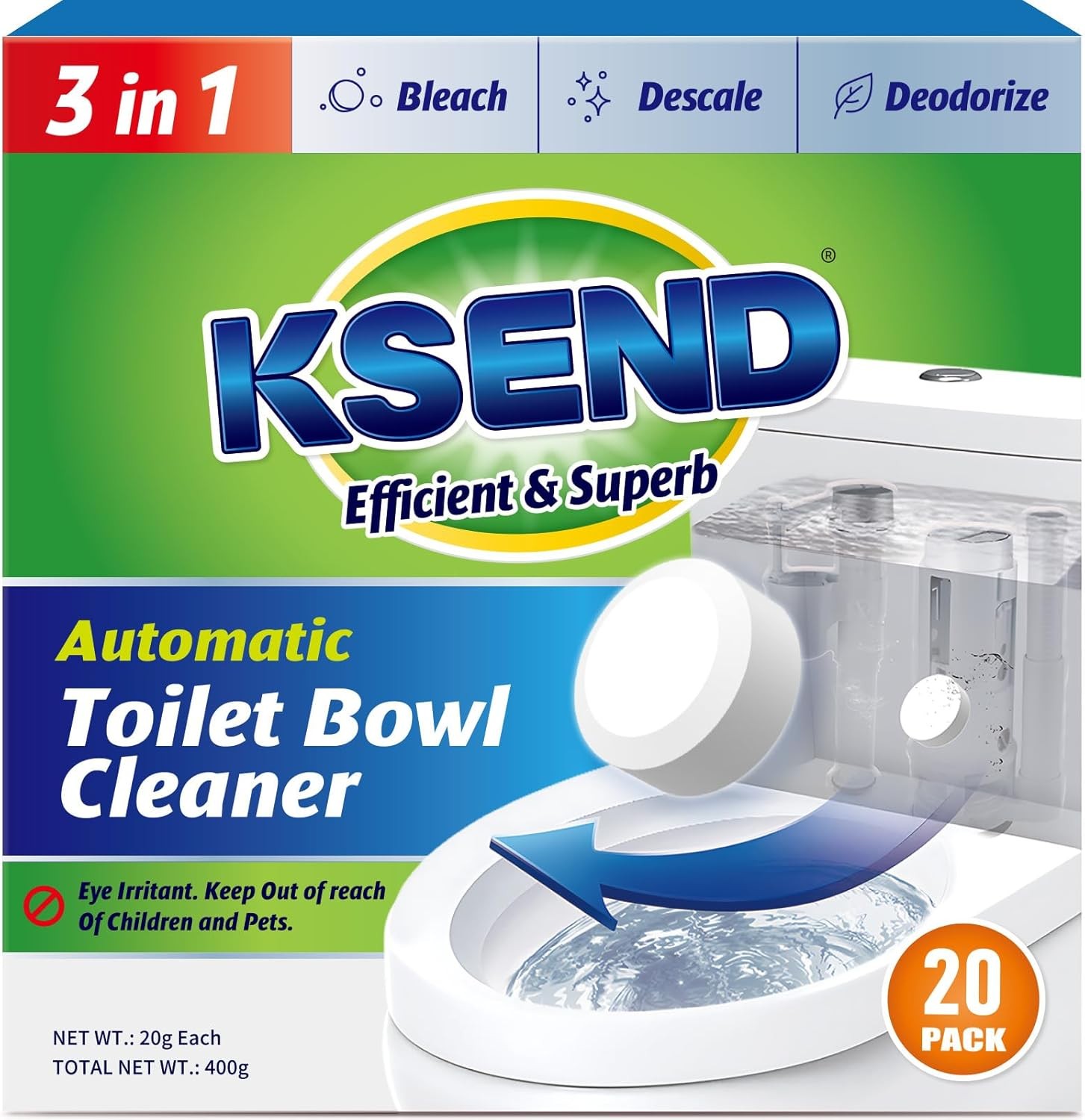Toilet Bowl Cleaner Tablets – 20 PCS Automatic Bleach 1 Count (Pack of 20)