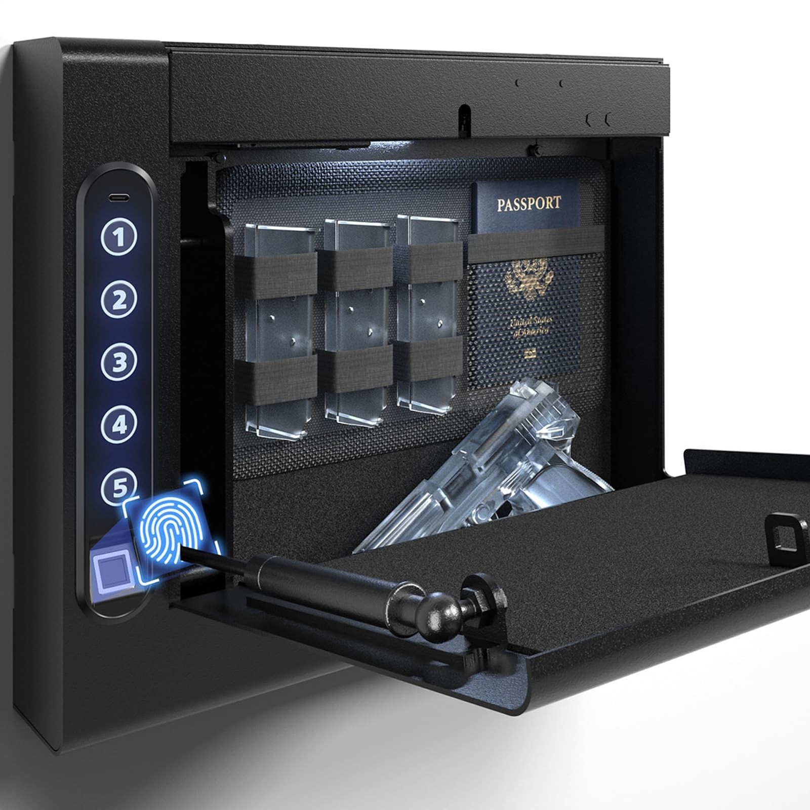 XDeer Biometric Wall Safe with Gas Strut for Quick Access, Hidden Storage for…