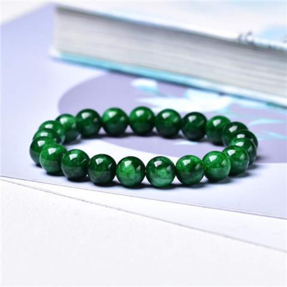 Green Jade Style Bead Bracelet 12mm Single Strand Crystal Vintage Jewelry Unisex
