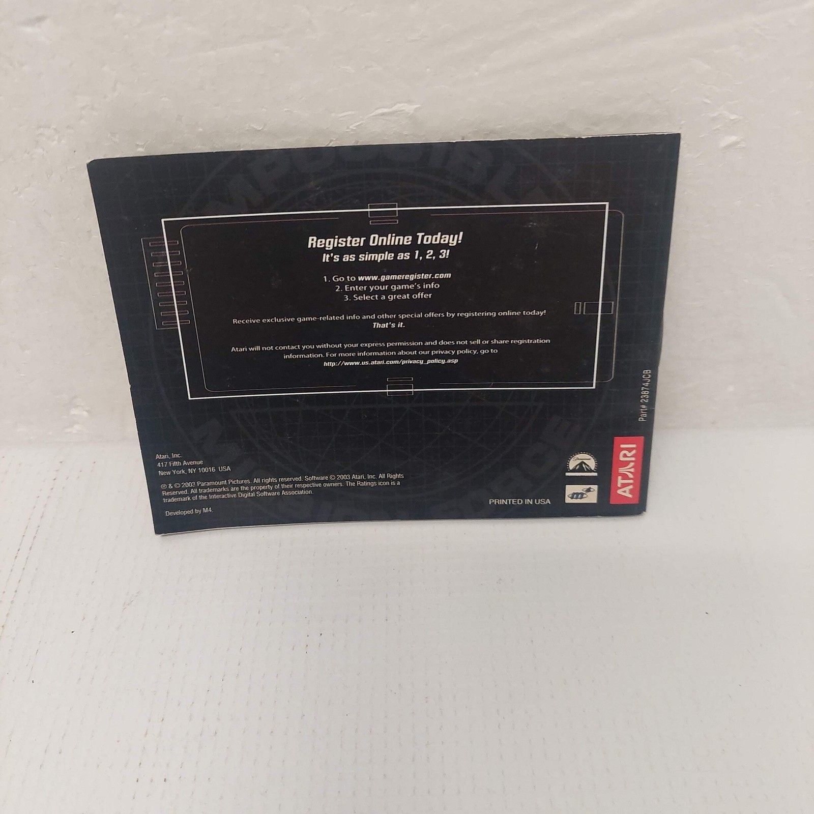 Nintendo Game Boy Advance Mission Impossible Operation Surma Instruction Manual