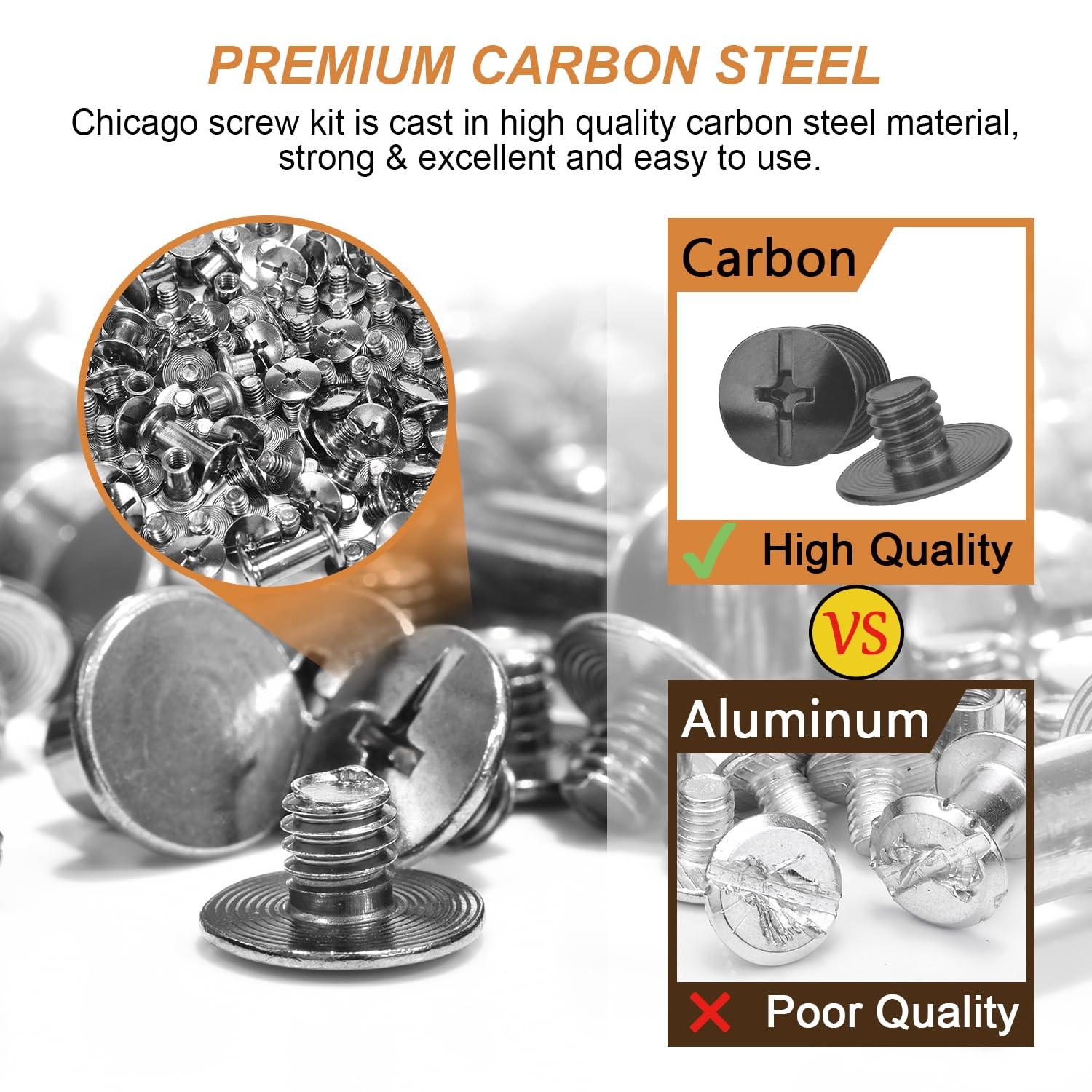 120Sets Chicago Screws, 6 Sizes Leather Rivets M5*4,5,6,8,10,12 Black 120set