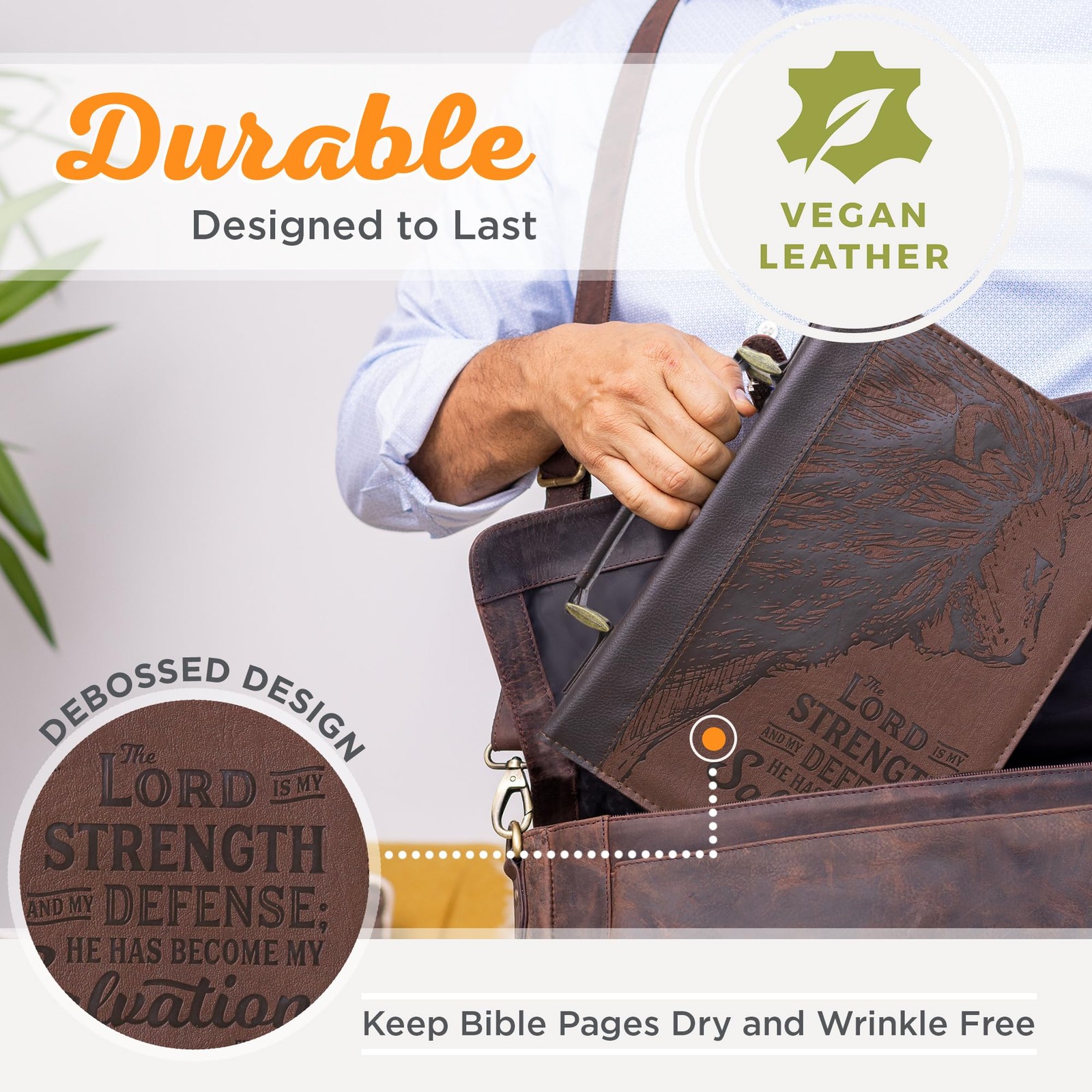 Christian Art Gifts Men’s Classic Bible Cover The Lord is My Large, Brown