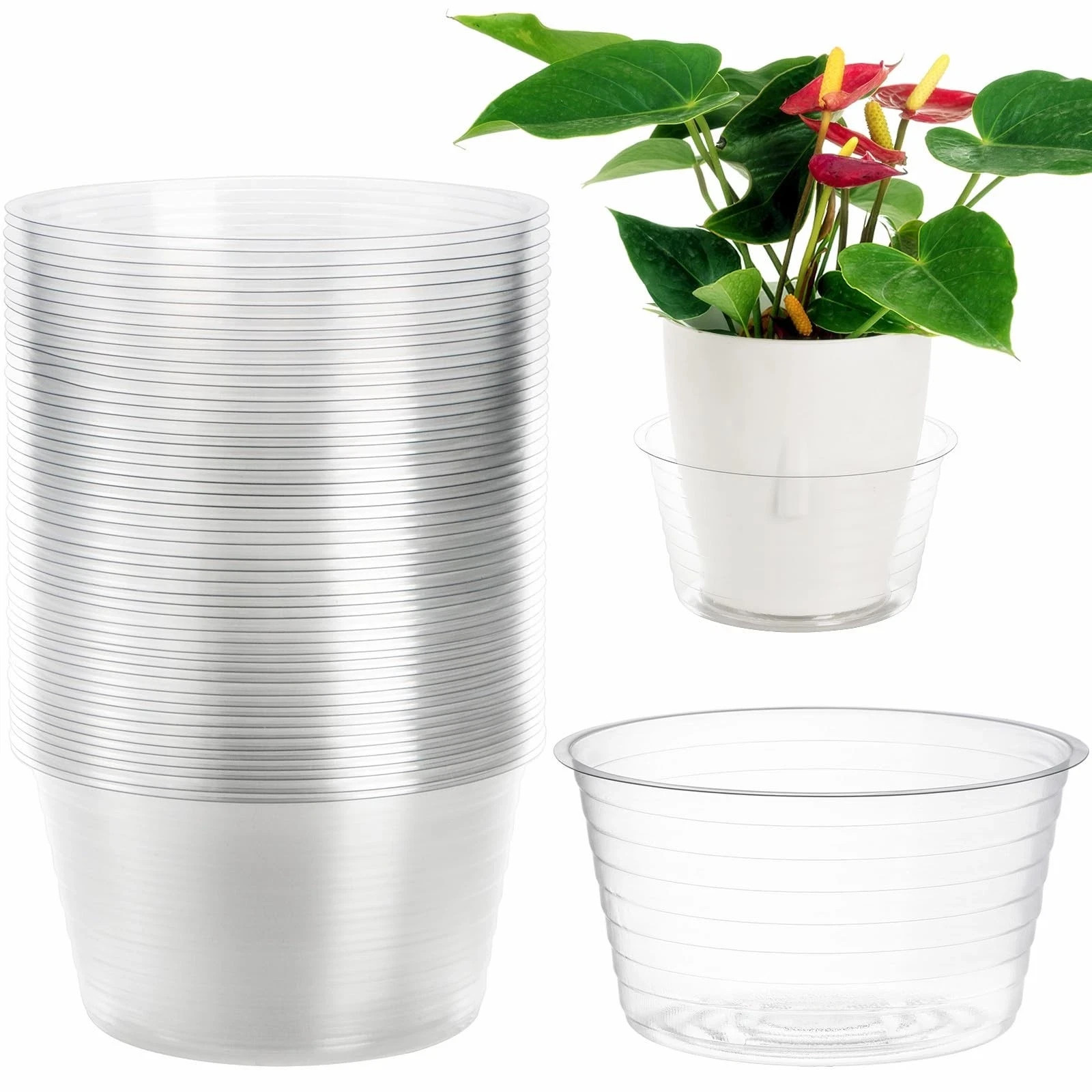 Tebery 50 Pack Clear Plastic Plant Saucer Drip Tray for 3.1 inches,