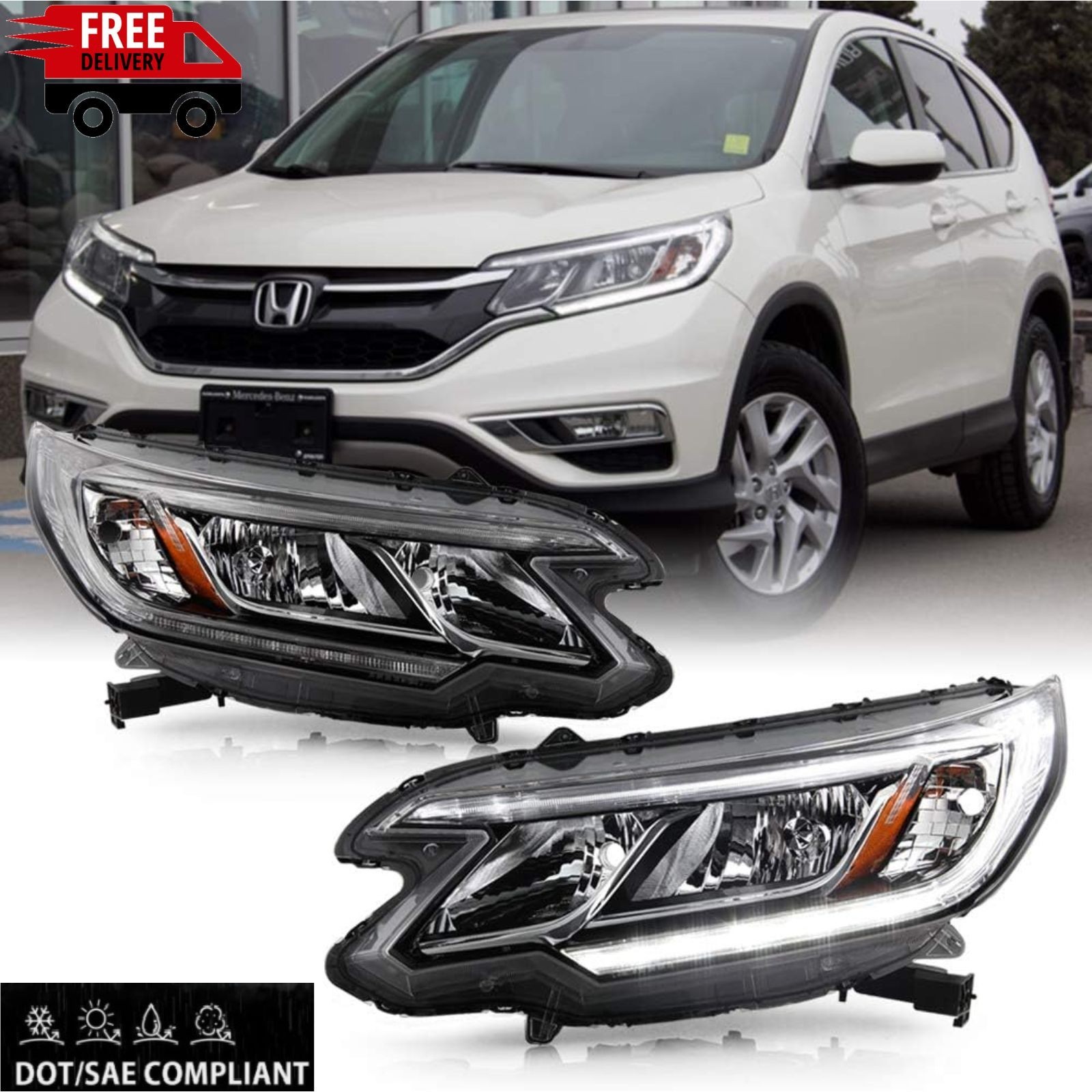 Left Right Halogen Headlamp Headlights LED DRL for Honda 2015-16 CRV EX EX-L SE