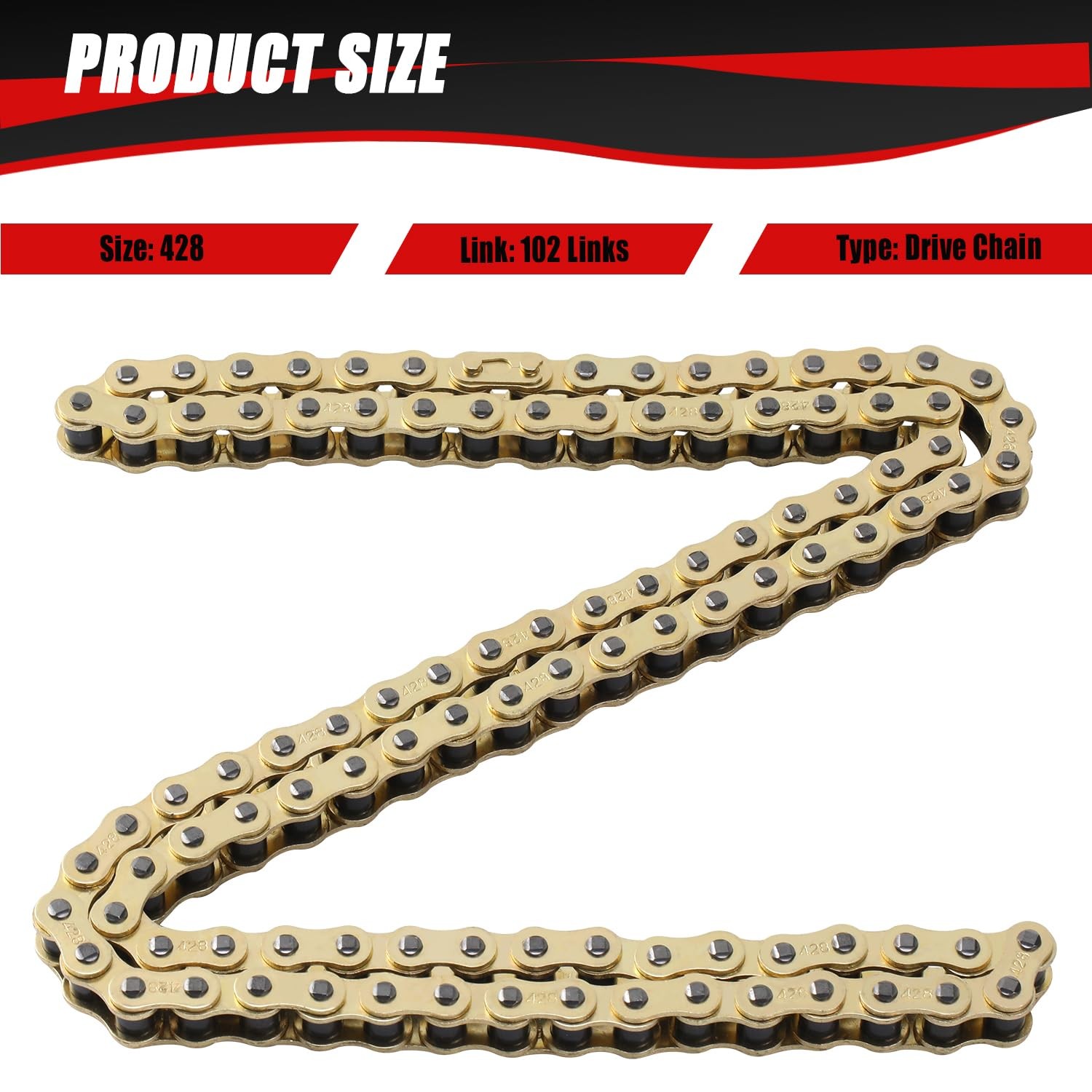 KAMIER 428 Drive Chain 102 Links Gold with Chain Breaker for 50cc 70cc 90cc 110c