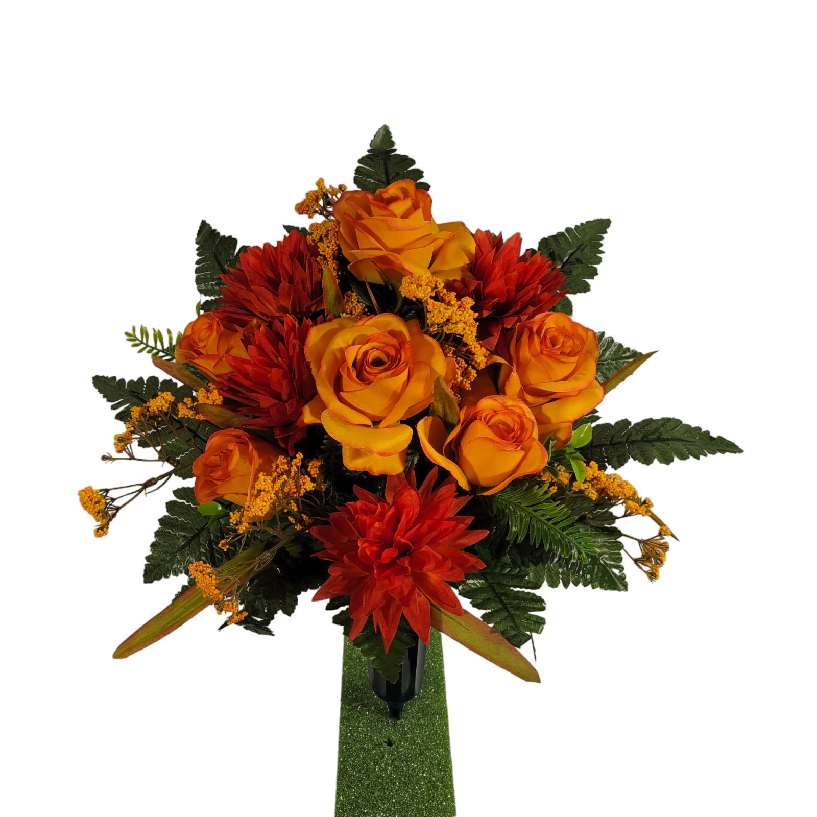Orange Roses & Mums Cemetery Cone