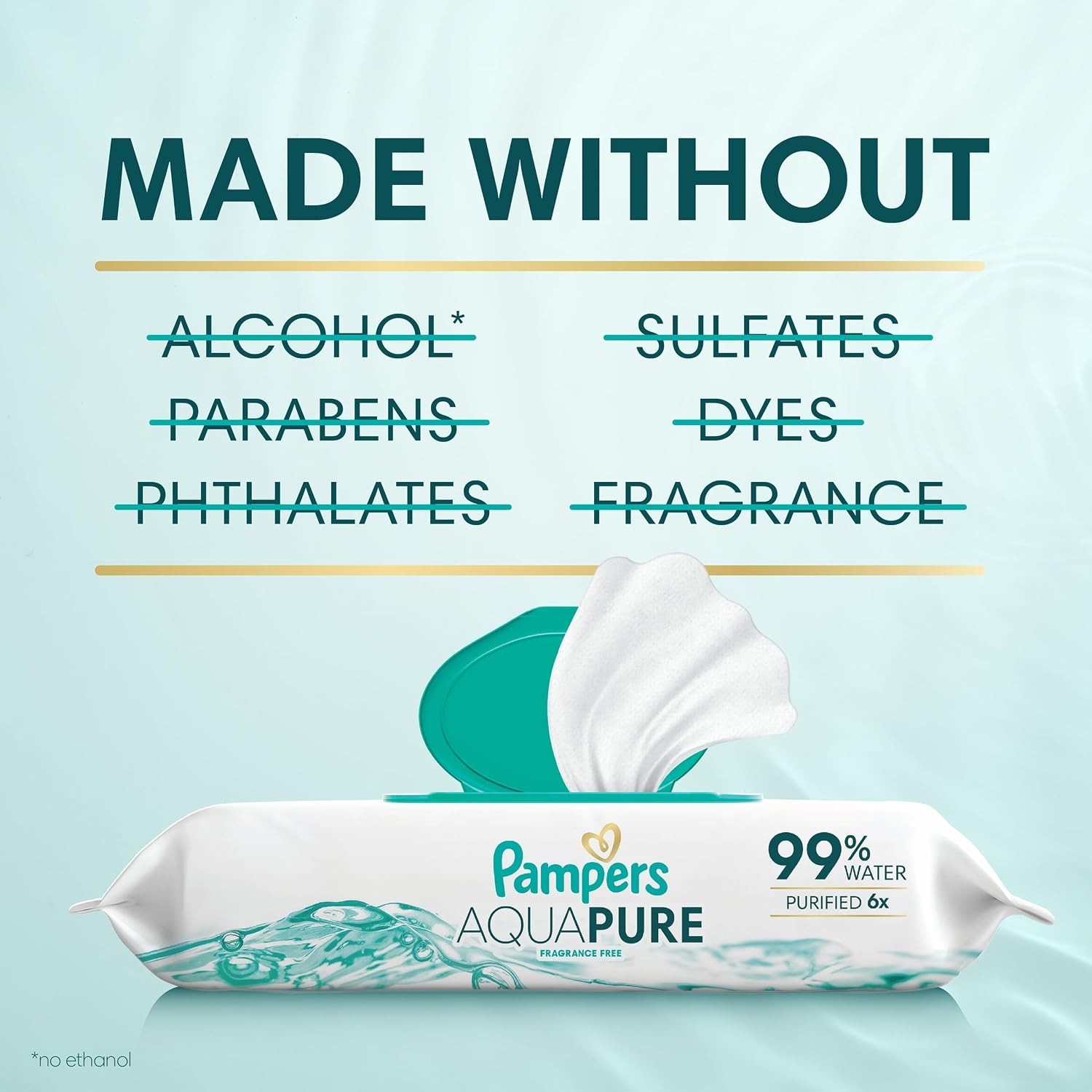 Pampers Aqua Pure Baby Wipes, 99% Water, Fragrance Free, Unscented, Water Base