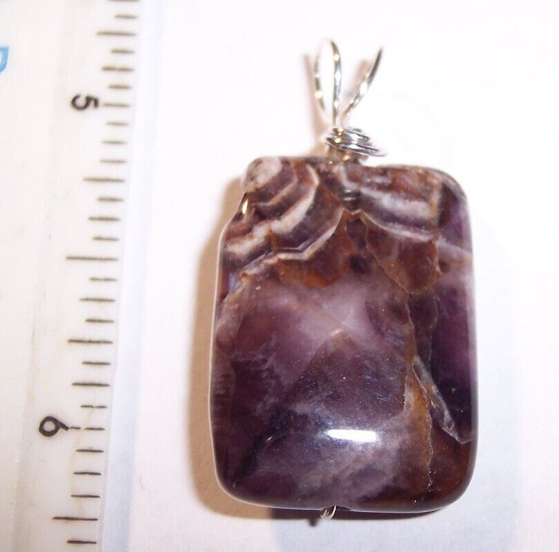 C Auralite 23 Amethyst polished rectangle crystal cut piece Pendant reiki SS
