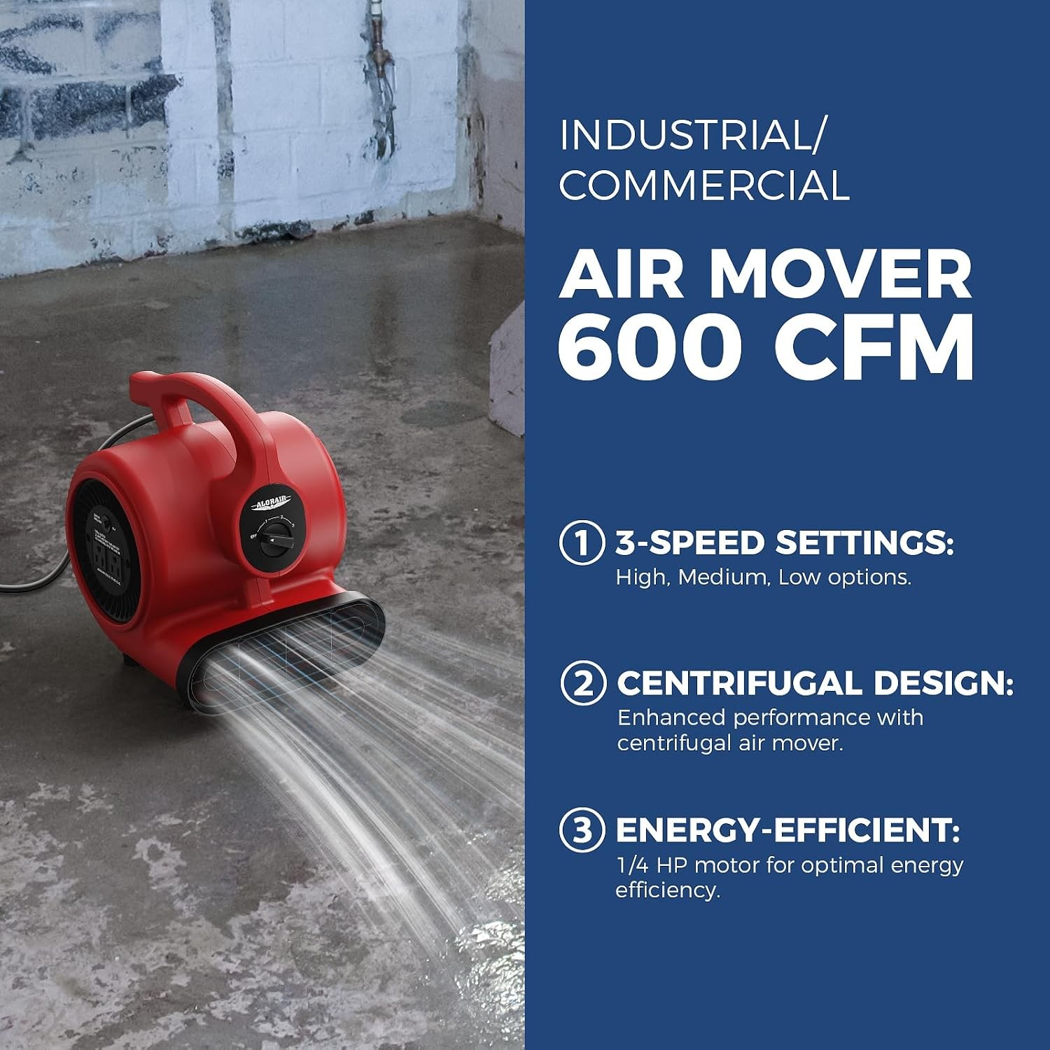 ALORAIR 600 CFM Air Mover Blower Fan for Industrial, Workshop, and Home Use –