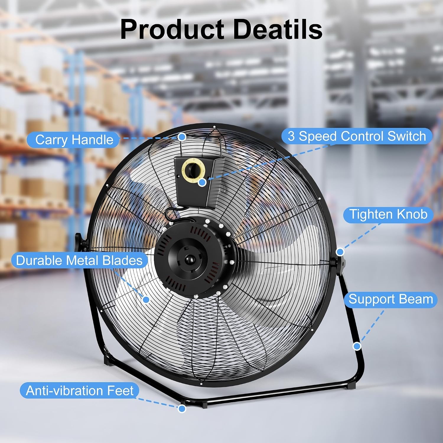 Uthfy 20 Inch High Velocity Heavy Duty Fan, Metal Industrial Floor Fan with Wa