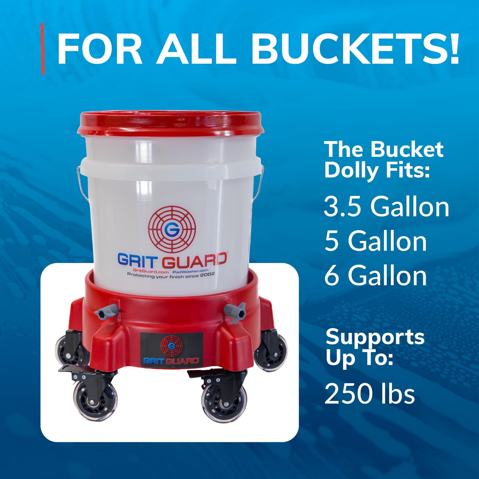 GRIT GUARD Bucket Dolly with Wheels – Rolling Detailing Wash Bucket with 5 Wheel