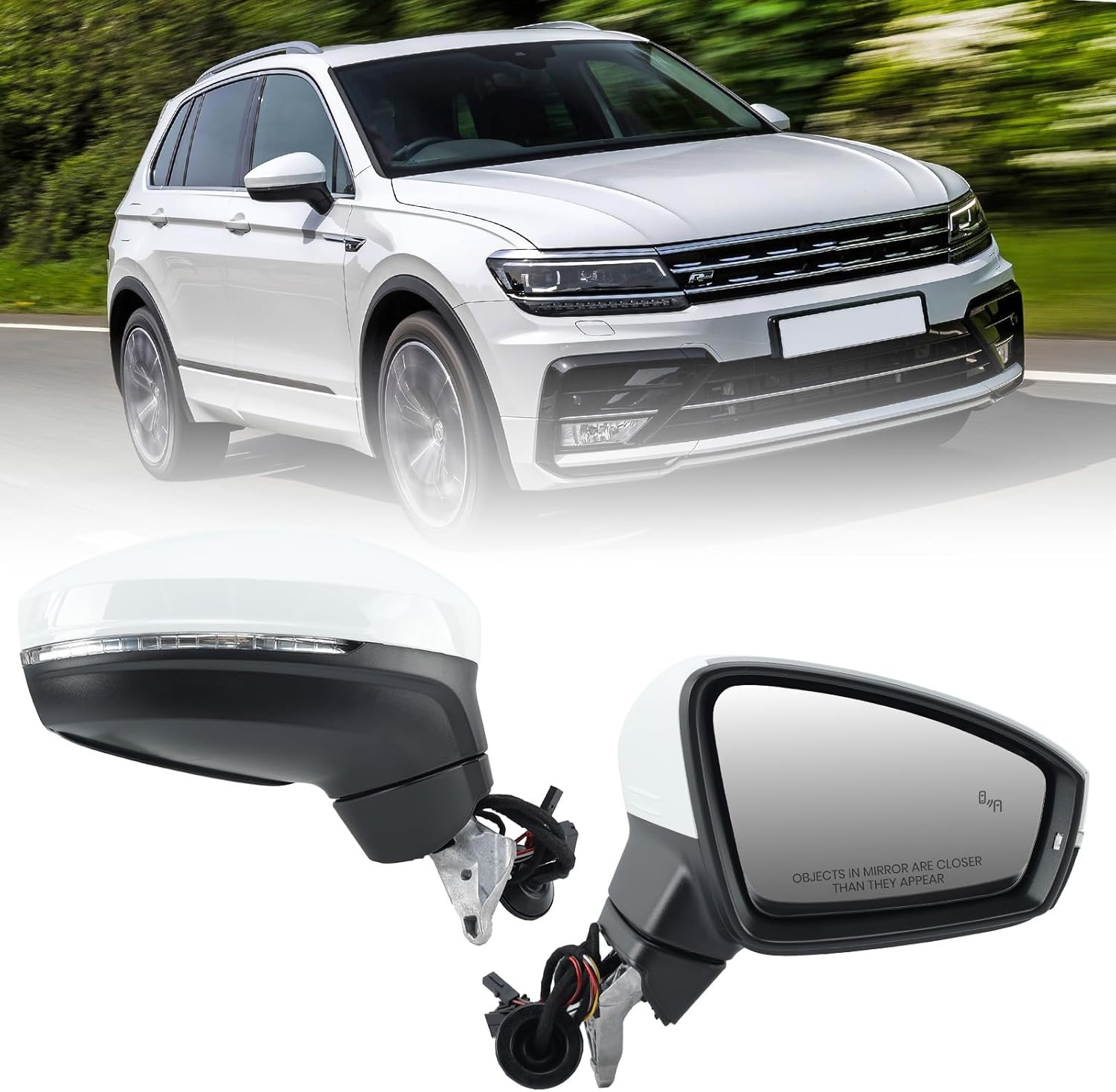 Right Passenger Mirror Heated Signal Blind Spot For 2018-2025 VW Tiguan White