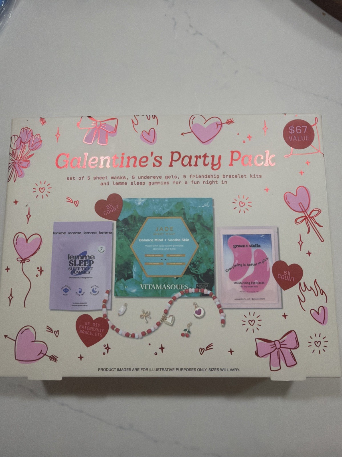 Galentine’s Party Pack -Sheet Mask, Undereye Gels 5ct, Sleep Gummies + $67 VALUE