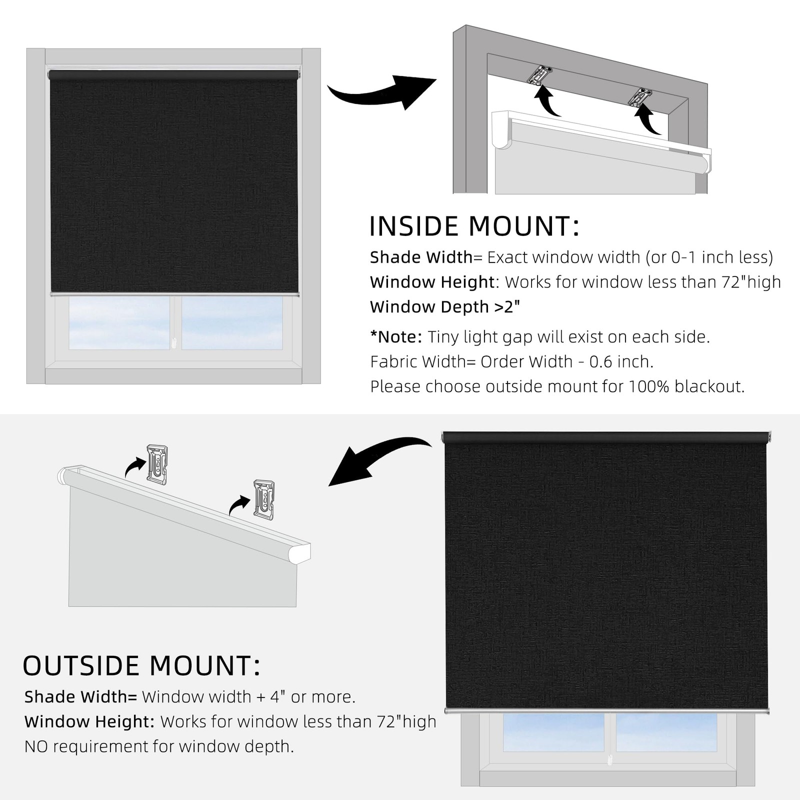 ChrisDowa Cordless Blackout Roller Shade with Spring System Room Darkening UV Pr