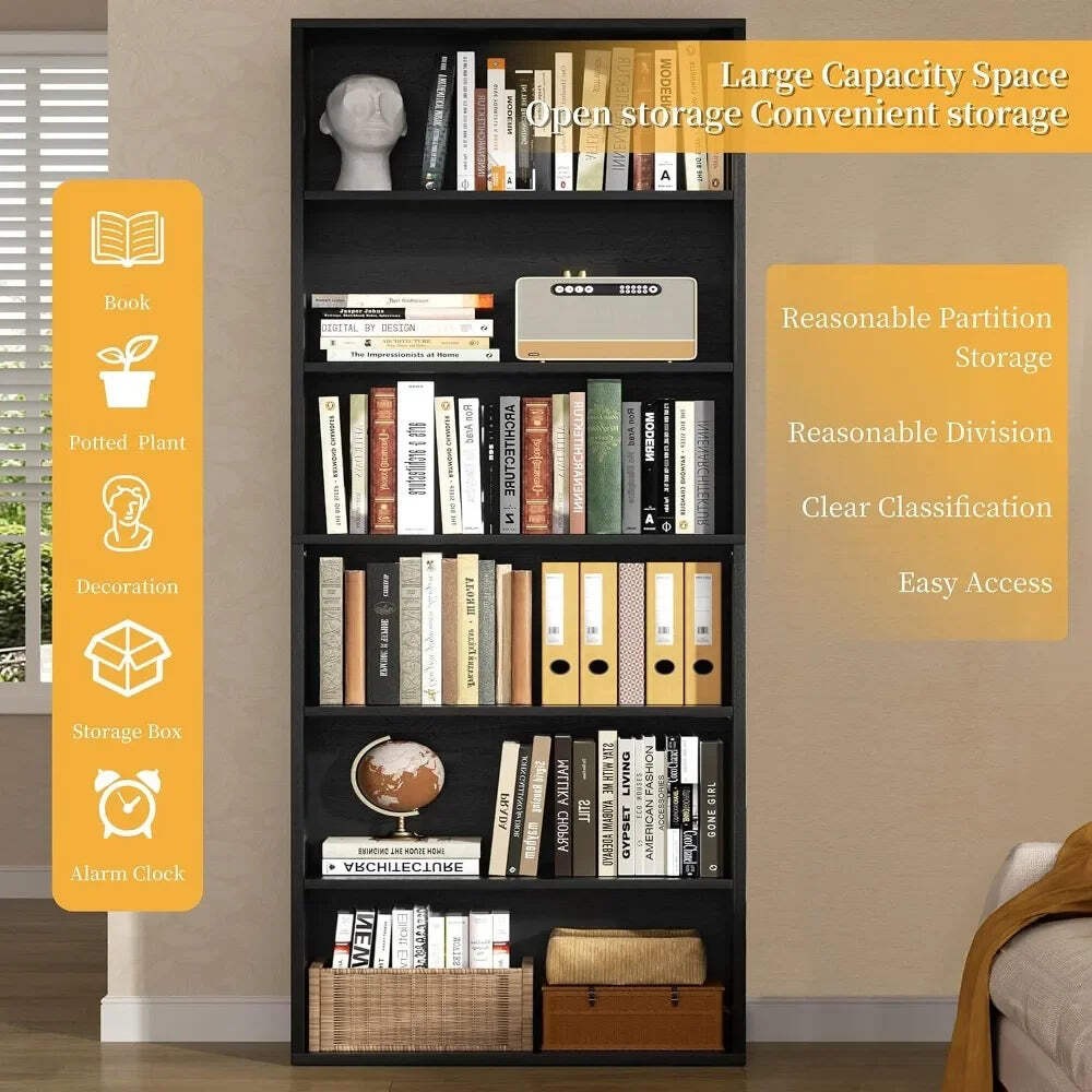 6-Tier Tall Open Bookcase, 70.6″ Floor Standing Bookshelf for Living Room, Home